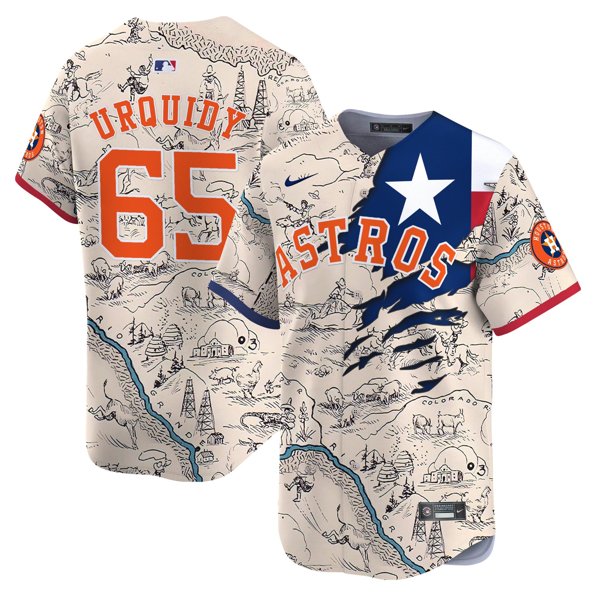 Men Jose Urquidy Houston Astros Texas State Map Vapor Premier Limited Jersey - Printed