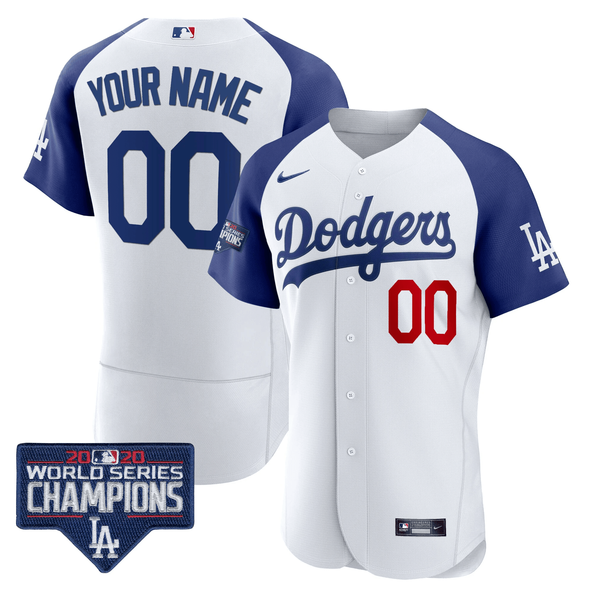 Men Los Angeles Dodgers World Series Champions Patch Flex Base Custom Alternate White Jersey - All Stitched