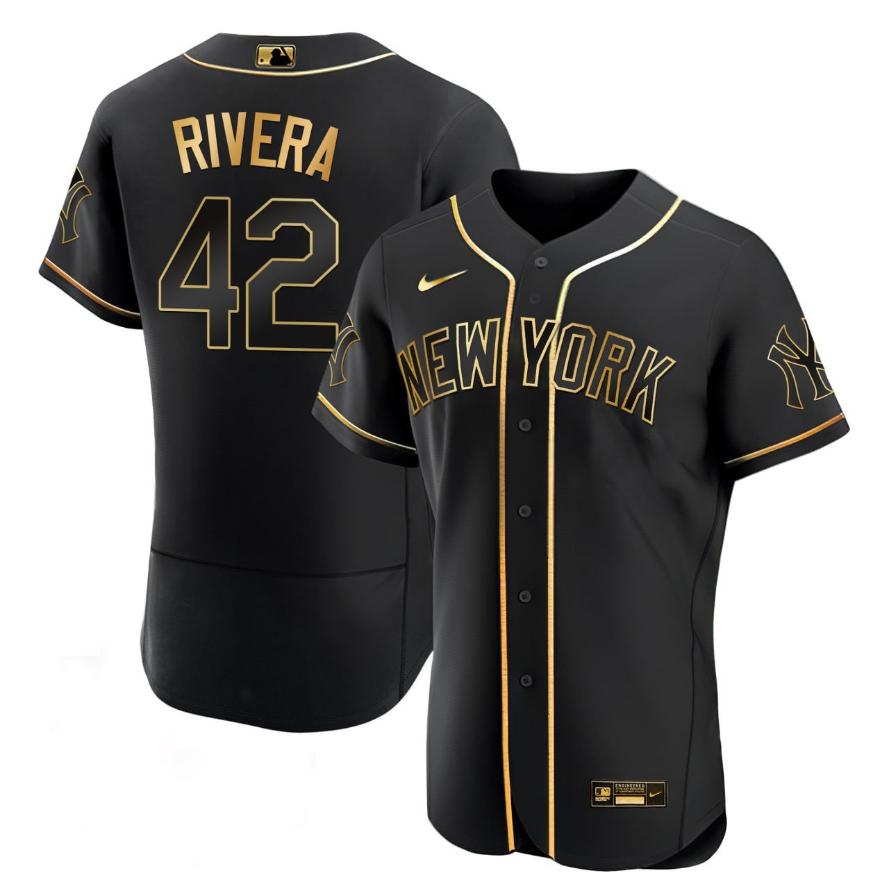 Men Mariano Rivera New York Yankees Black Gold Jersey - All Stitched