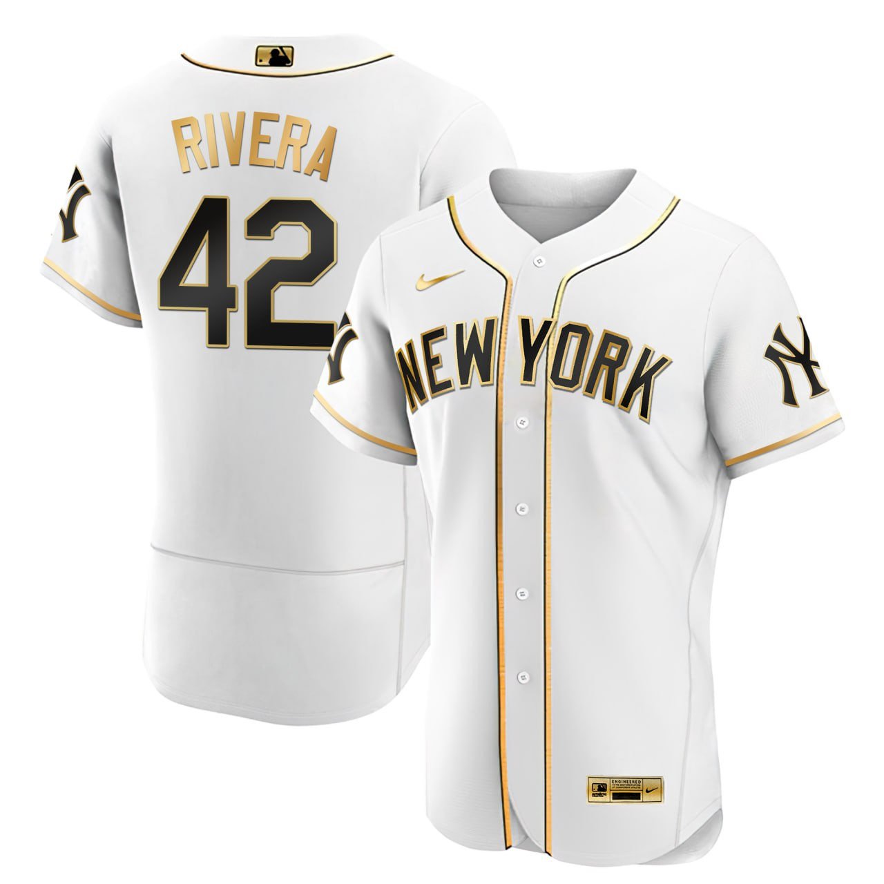 Men Mariano Rivera New York Yankees White Gold Jersey - All Stitched