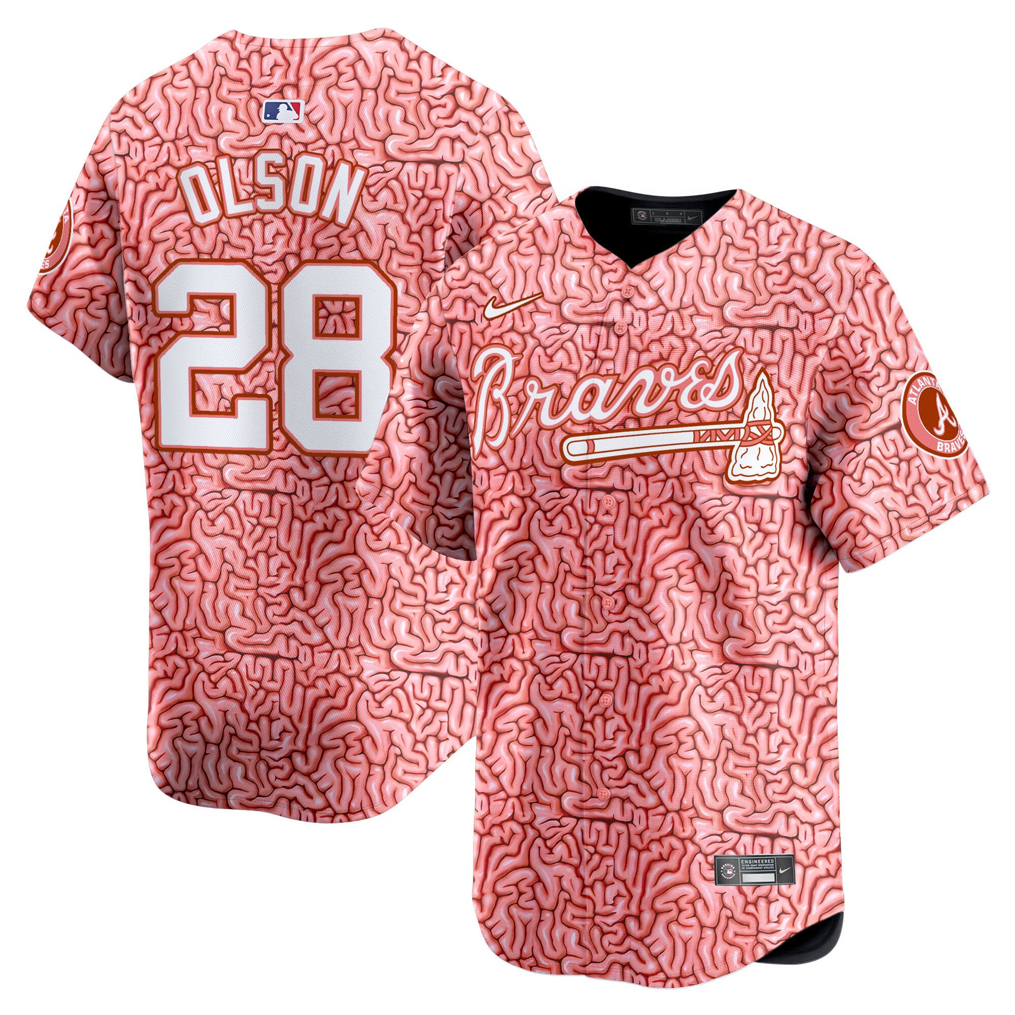 Men Matt Olson Atlanta Braves Halloween Natural Pink Brains Vapor Premier Limited Jersey - Printed