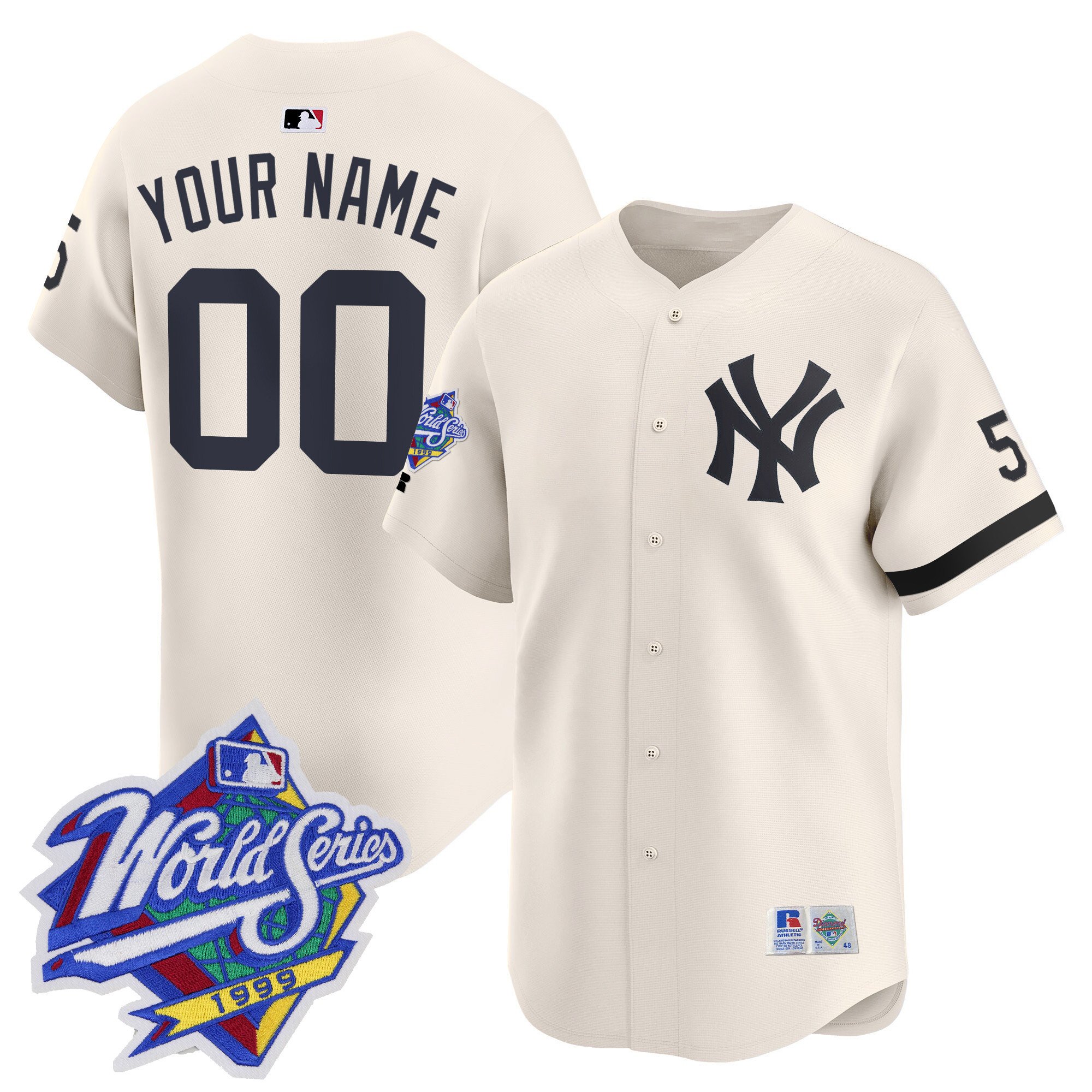 Men New York Yankees 1999 Throwback Joe DiMaggio Patch Vapor Premier Limited Custom Cream Jersey - All Stitched