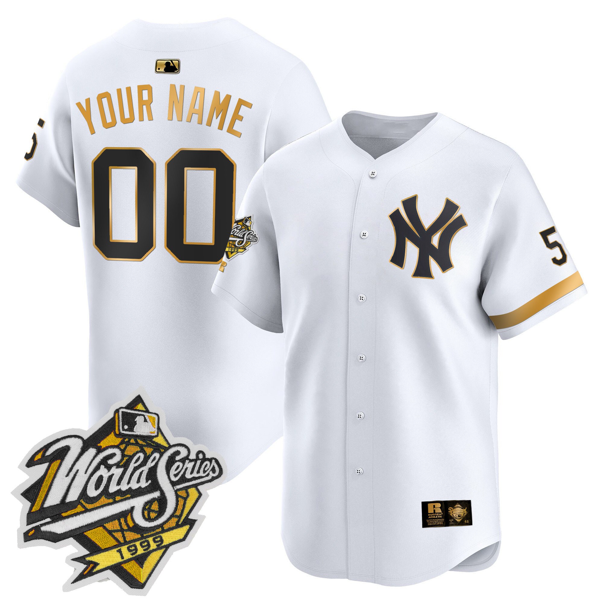 Men New York Yankees 1999 Throwback Joe DiMaggio Patch Vapor Premier Limited Custom White Gold Jersey - All Stitched