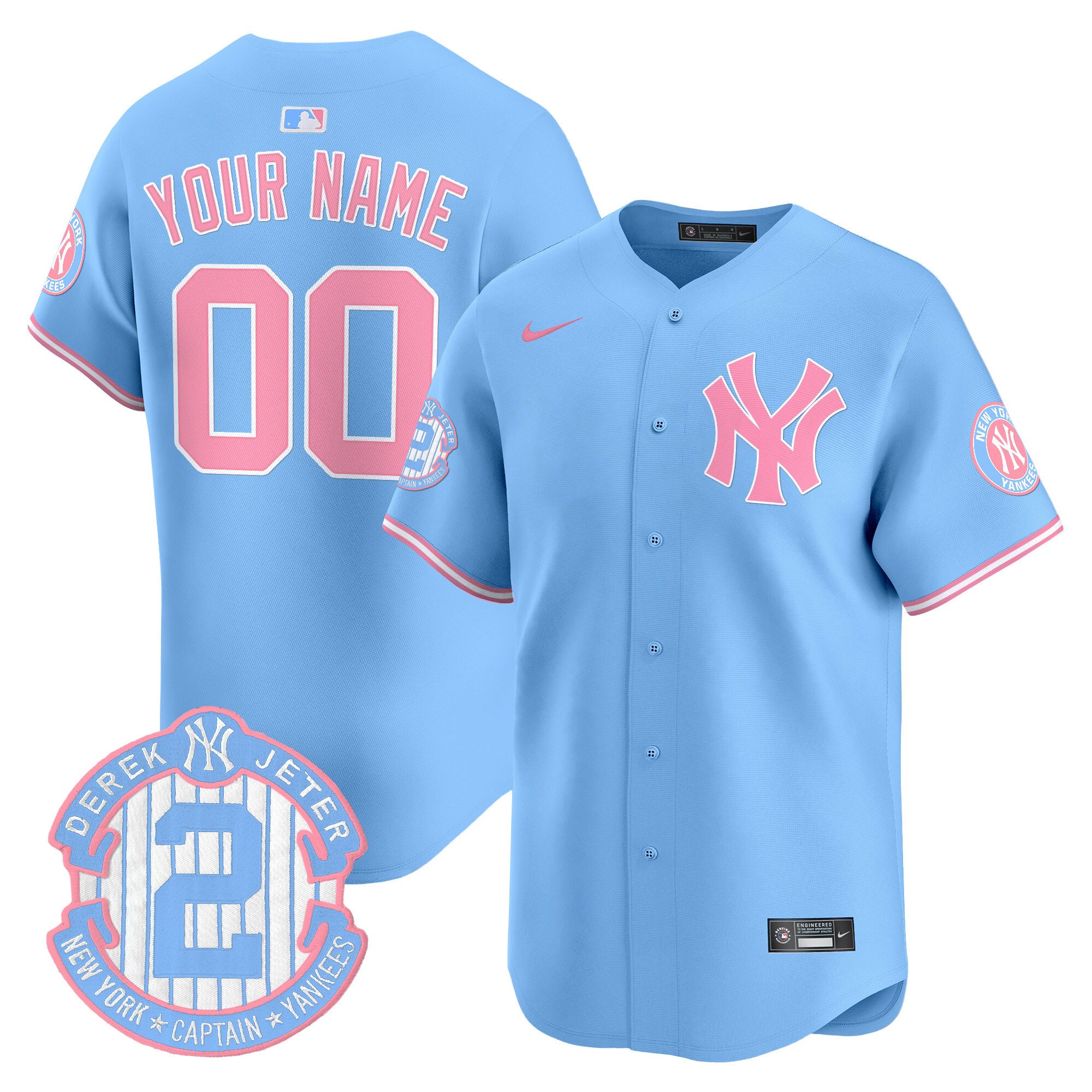 Men New York Yankees Bubblegum Pink Vapor Premier Limited Custom Light Blue Jersey - All Stitched