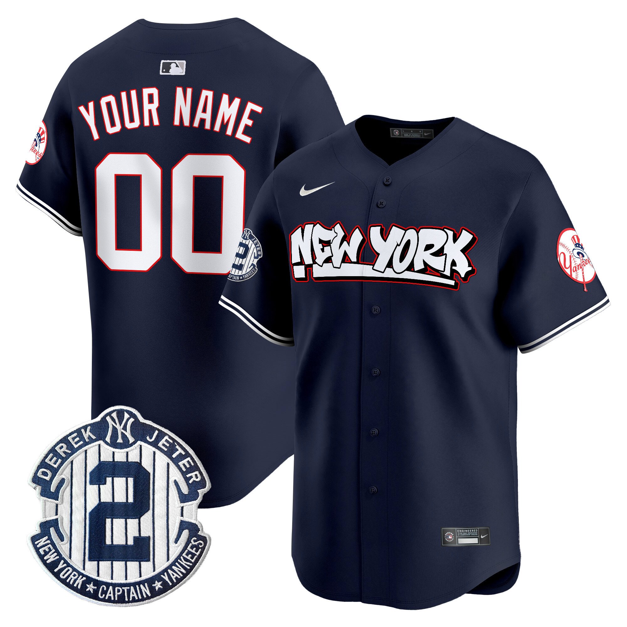 Men New York Yankees Graffiti Vapor Premier Limited Custom Navy Jersey V2 - All Stitched