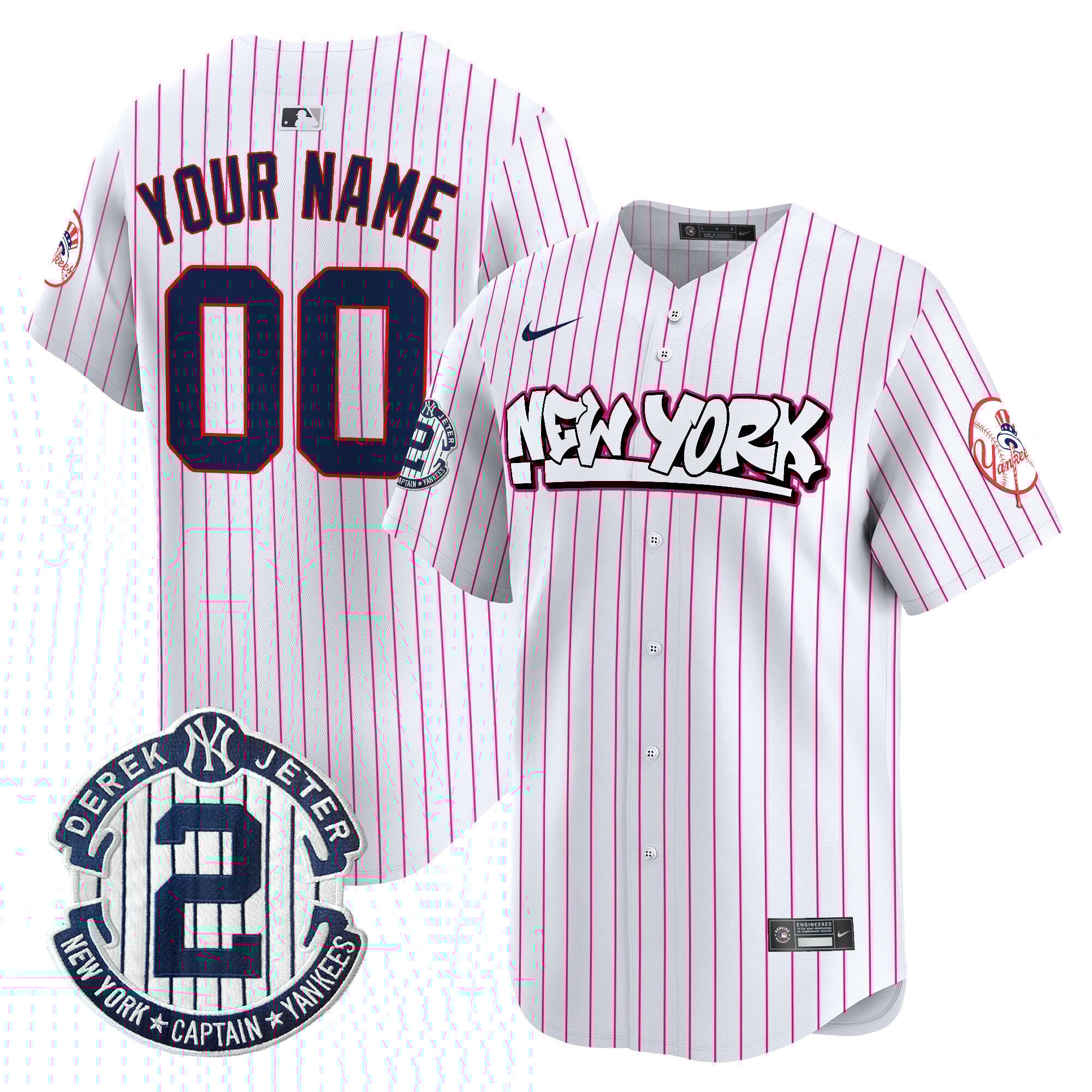 Men New York Yankees Graffiti Vapor Premier Limited Custom Pink Stripe Jersey V2 - All Stitched