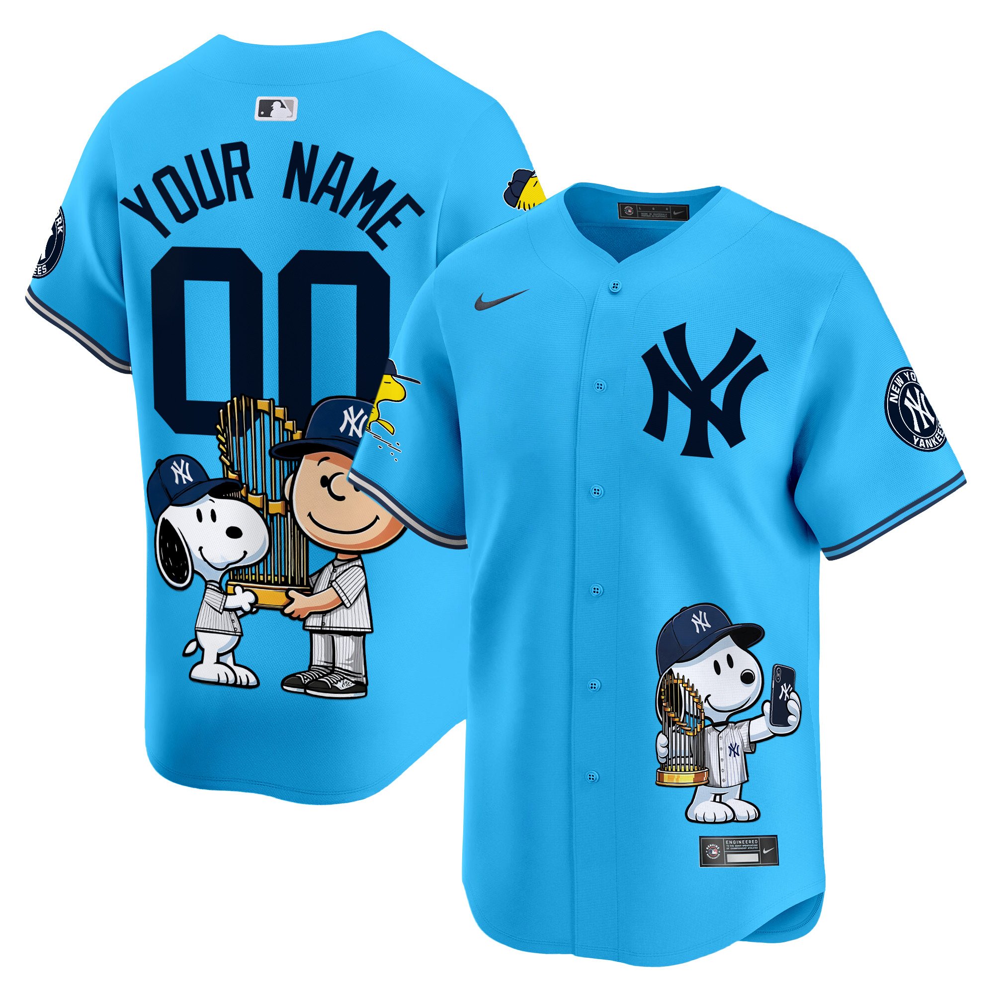 Men New York Yankees Peanut Snoopy Vapor Premier Limited Custom Light Blue Jersey - Printed