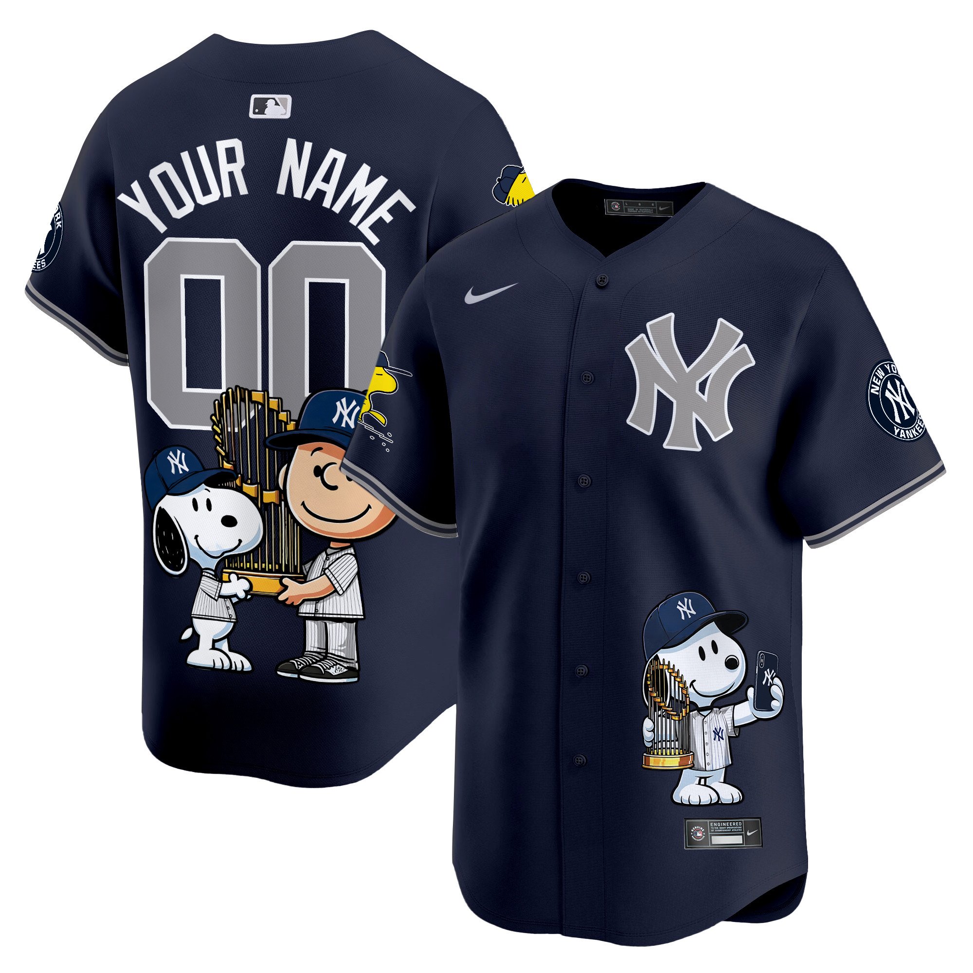 Men New York Yankees Peanut Snoopy Vapor Premier Limited Custom Navy Jersey - Printed