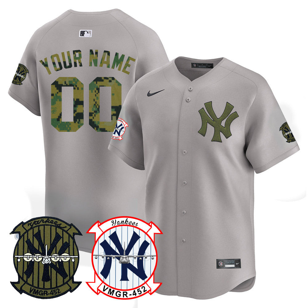 Men New York Yankees Woodland USMC Alternate Vapor Premier Limited Custom Gray Jersey - All Stitched