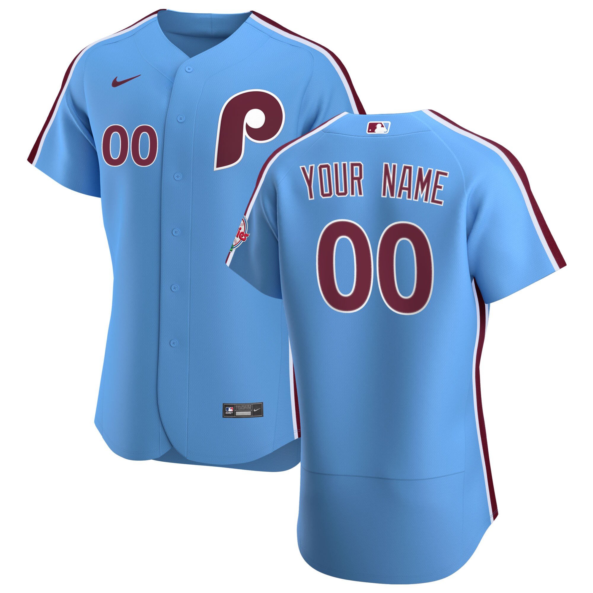 Men Philadelphia Phillies Light Blue Custom Light Blue Jersey - All Stitched