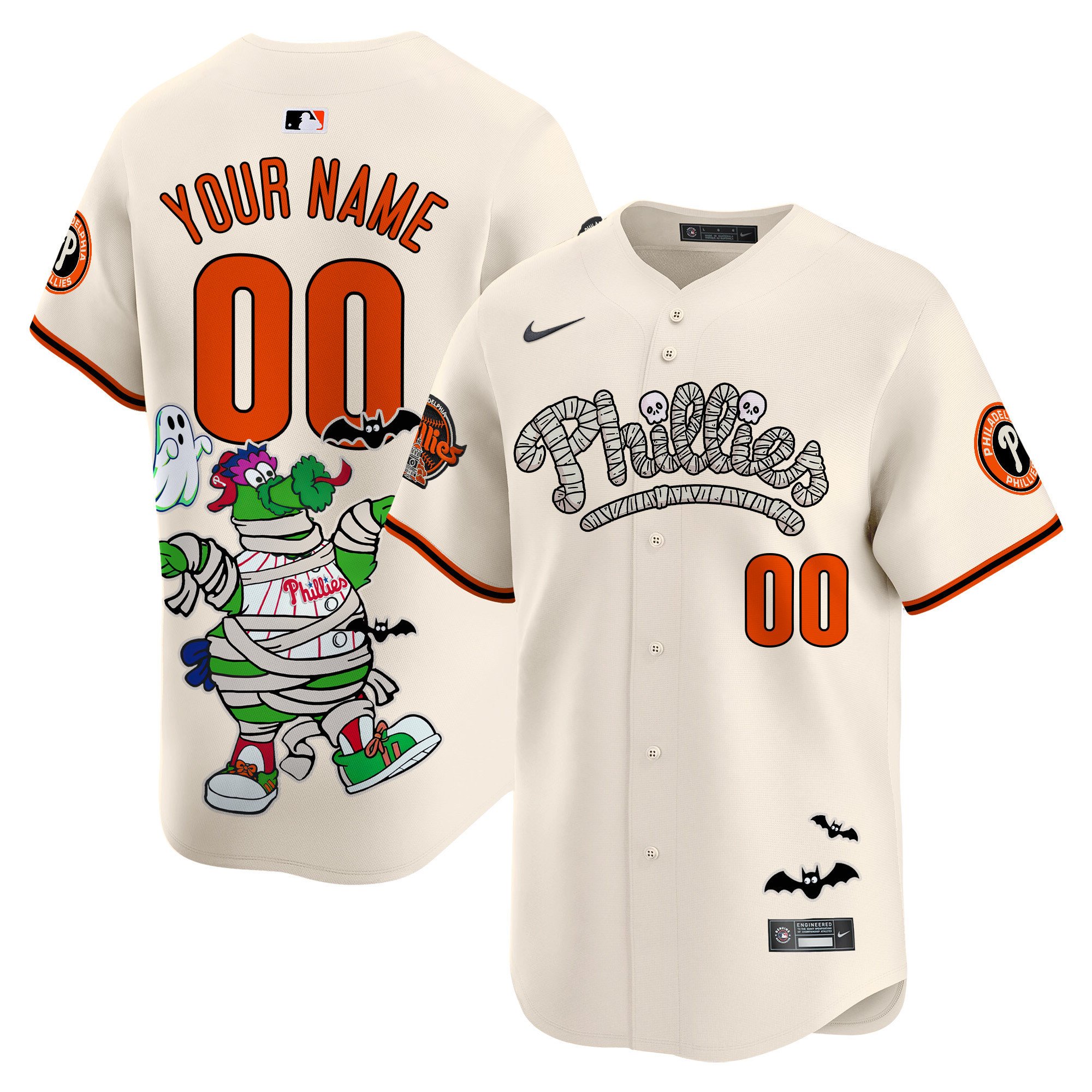 Men Philadelphia Phillies Phanatic Halloween Vapor Limited Custom Cream Jersey - Printed