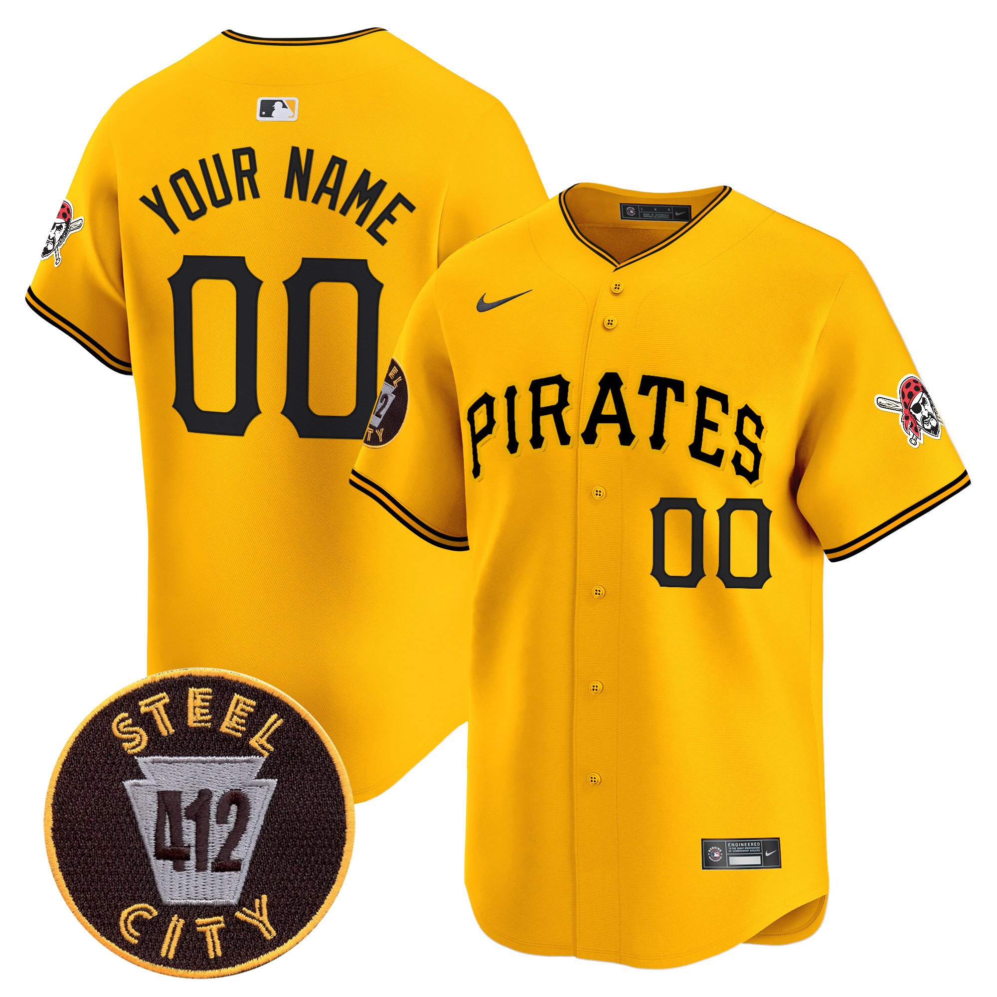 Men Pittsburgh Pirates 412 Patch Vapor Premier Limited Custom Gold Jersey V3 - All Stitched