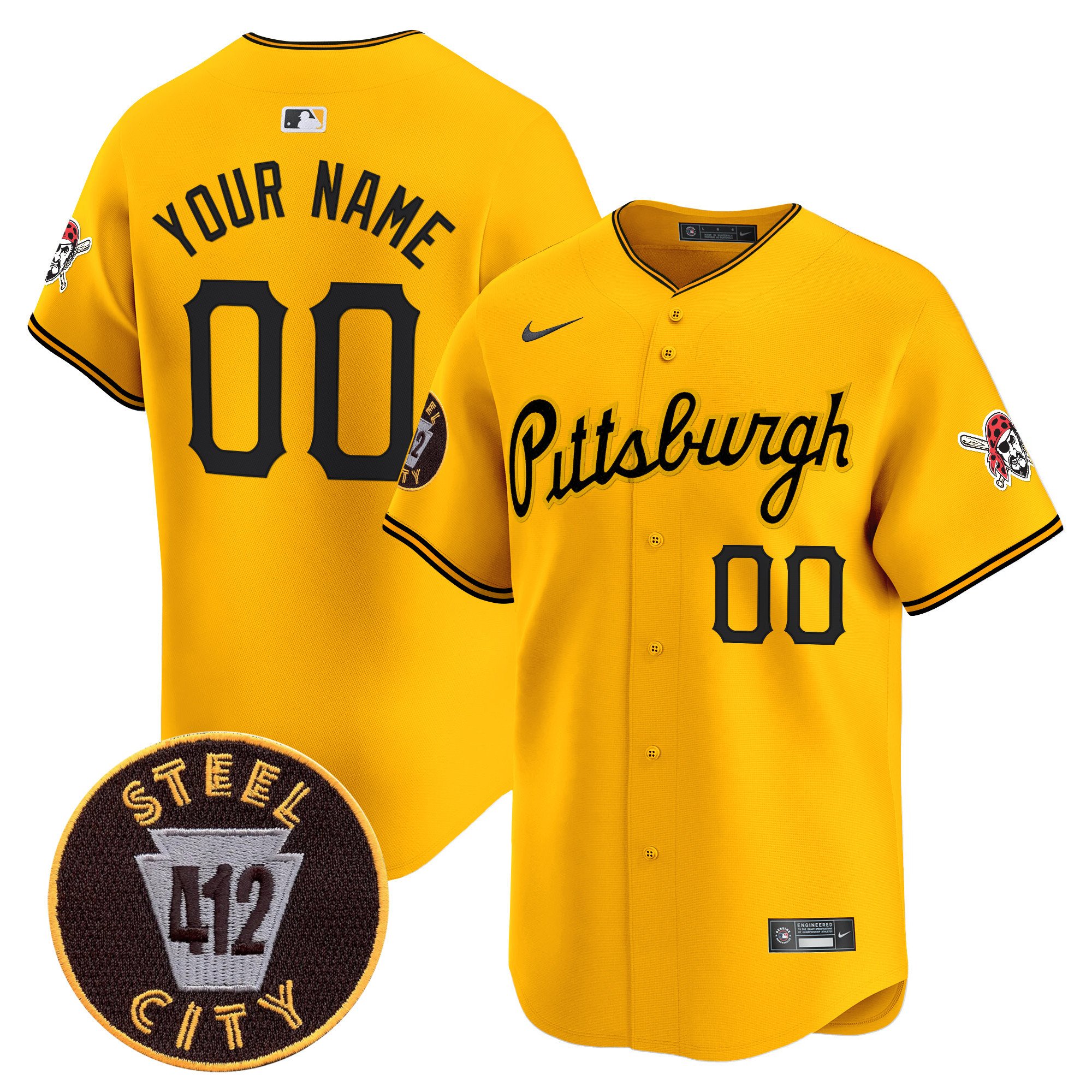 Men Pittsburgh Pirates 412 Patch Vapor Premier Limited Custom Gold Jersey V4 - All Stitched