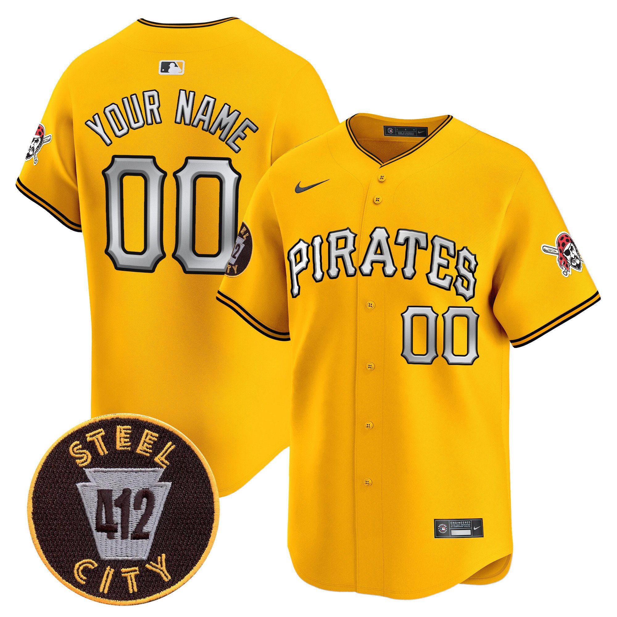 Men Pittsburgh Pirates 412 Patch Vapor Premier Limited Custom Gold Jersey V6 - All Stitched