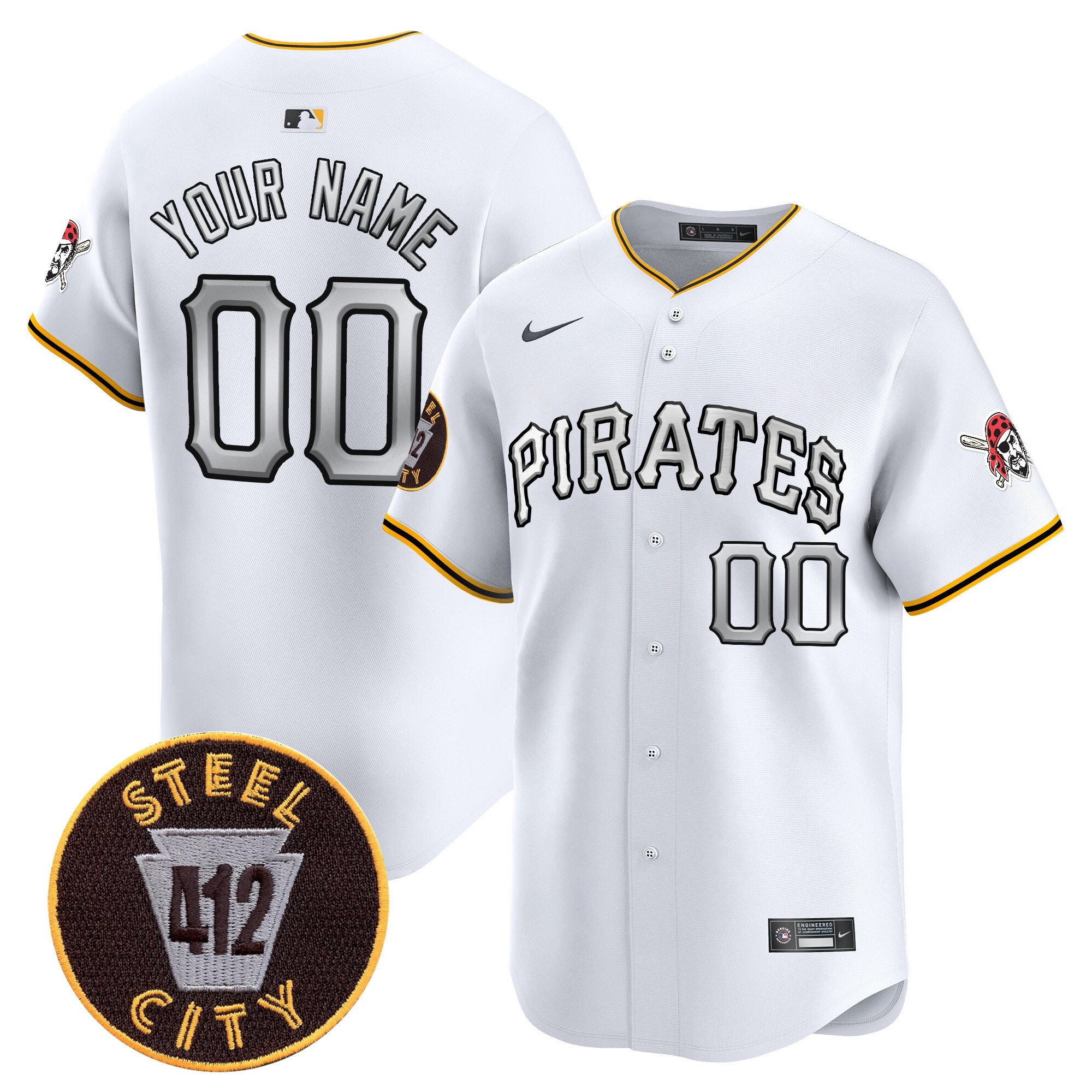 Men Pittsburgh Pirates 412 Patch Vapor Premier Limited Custom White Jersey V6 - All Stitched