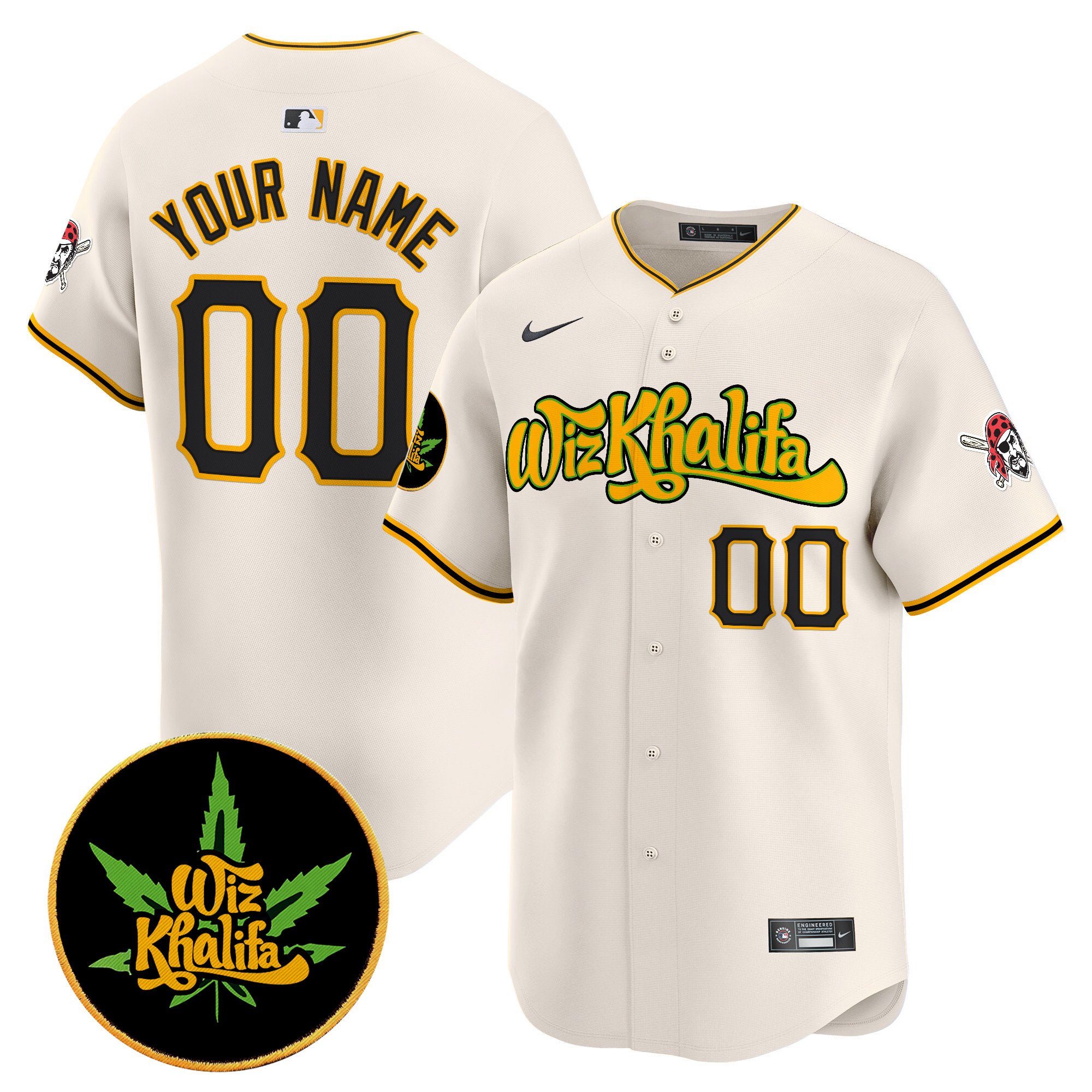 Men Pittsburgh Pirates Wiz Khalifa Vapor Premier Limited Custom Cream Jersey - All Stitched