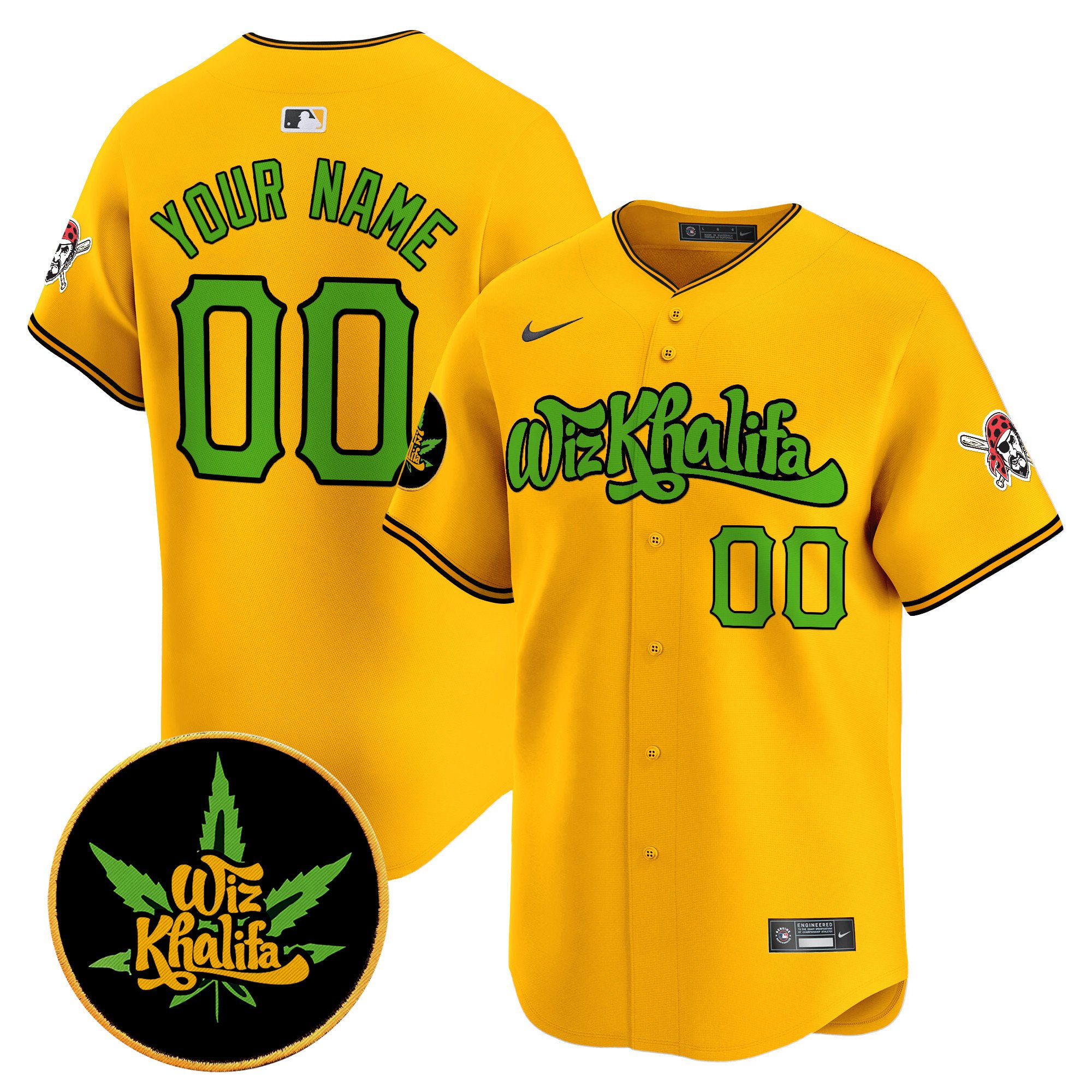 Men Pittsburgh Pirates Wiz Khalifa Vapor Premier Limited Custom Gold Jersey - All Stitched