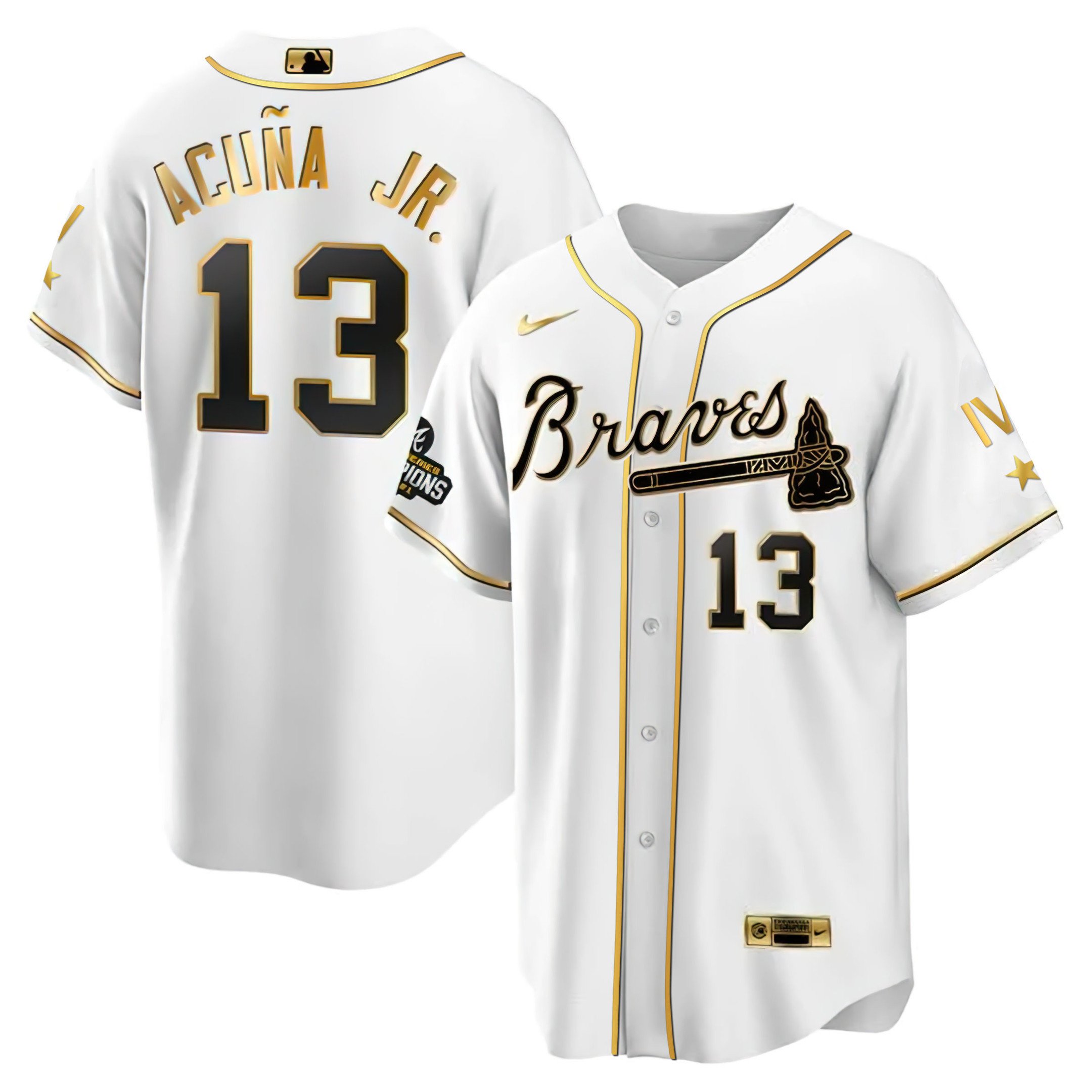 Men Ronald AcuÃ’a Jr. Atlanta Braves 4x World Series White Gold Jersey Collection - All Stitched