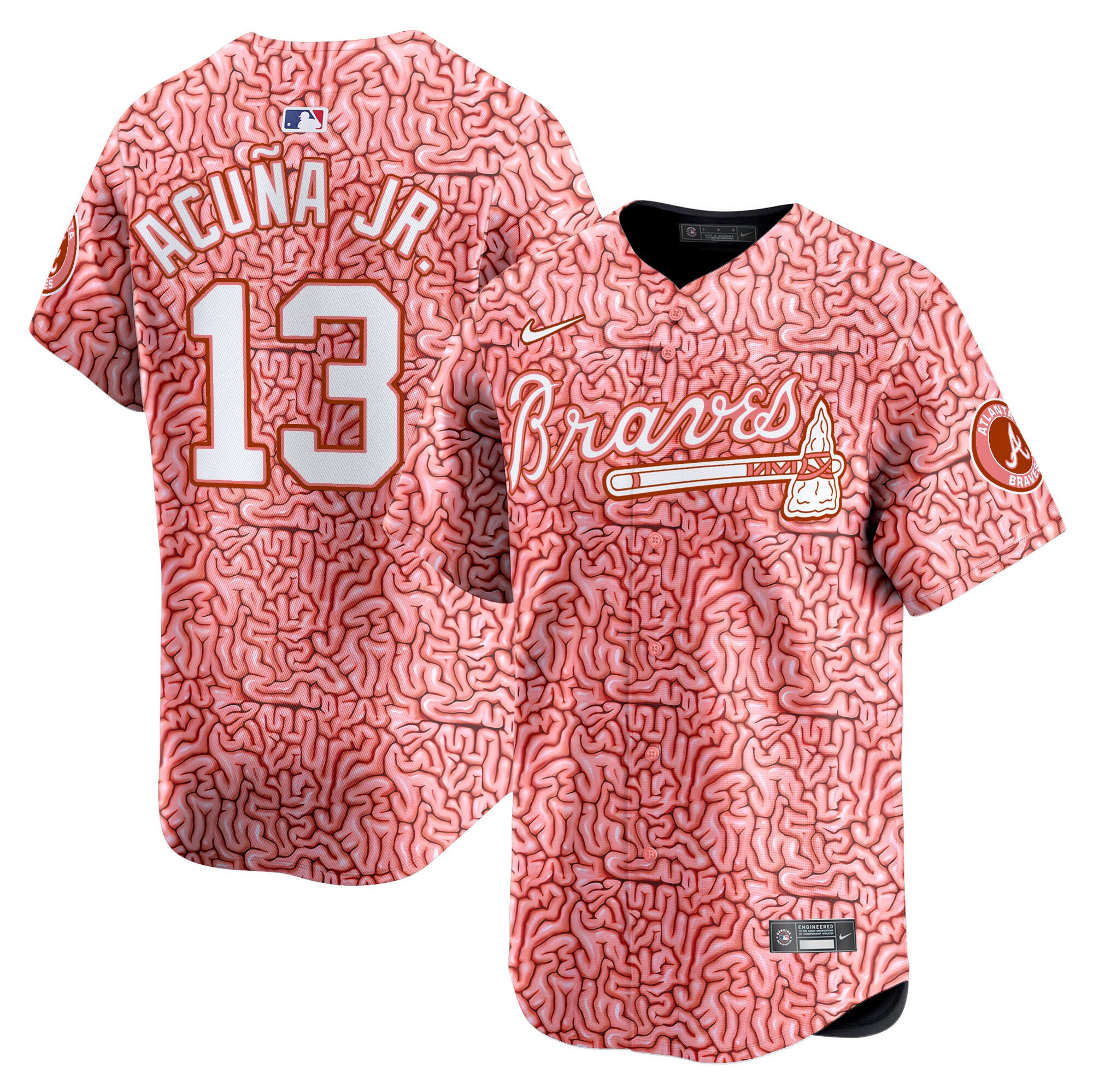 Men Ronald Acuna Jr. Atlanta Braves Halloween Natural Pink Brains Vapor Premier Limited Jersey - Printed