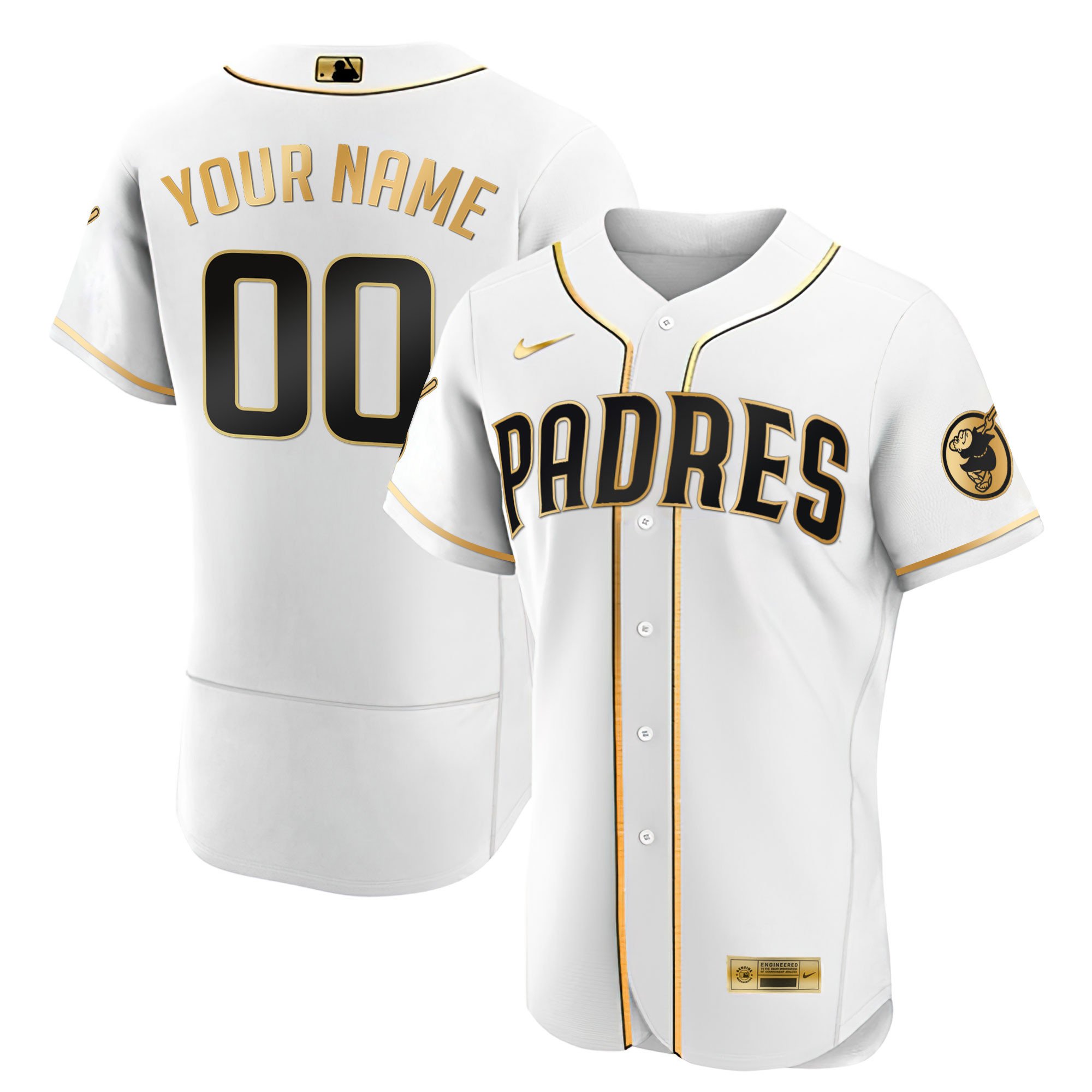 Men San Diego Padres Black Gold & White Gold Custom Flex White Gold Jersey - All Stitched