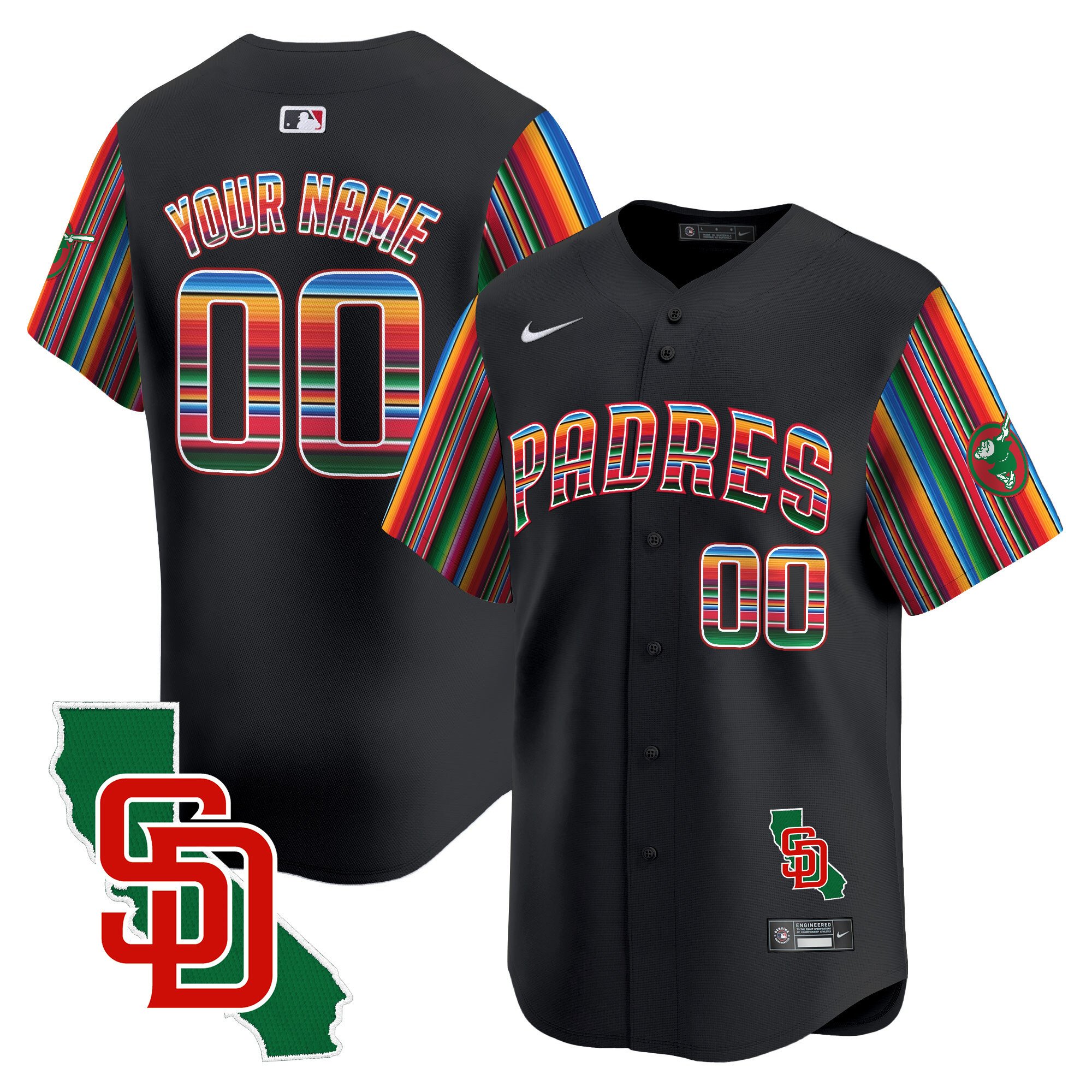 Men San Diego Padres Mexico California Patch Vapor Premier Limited Custom Black Jersey V6 Ã± All Stitched