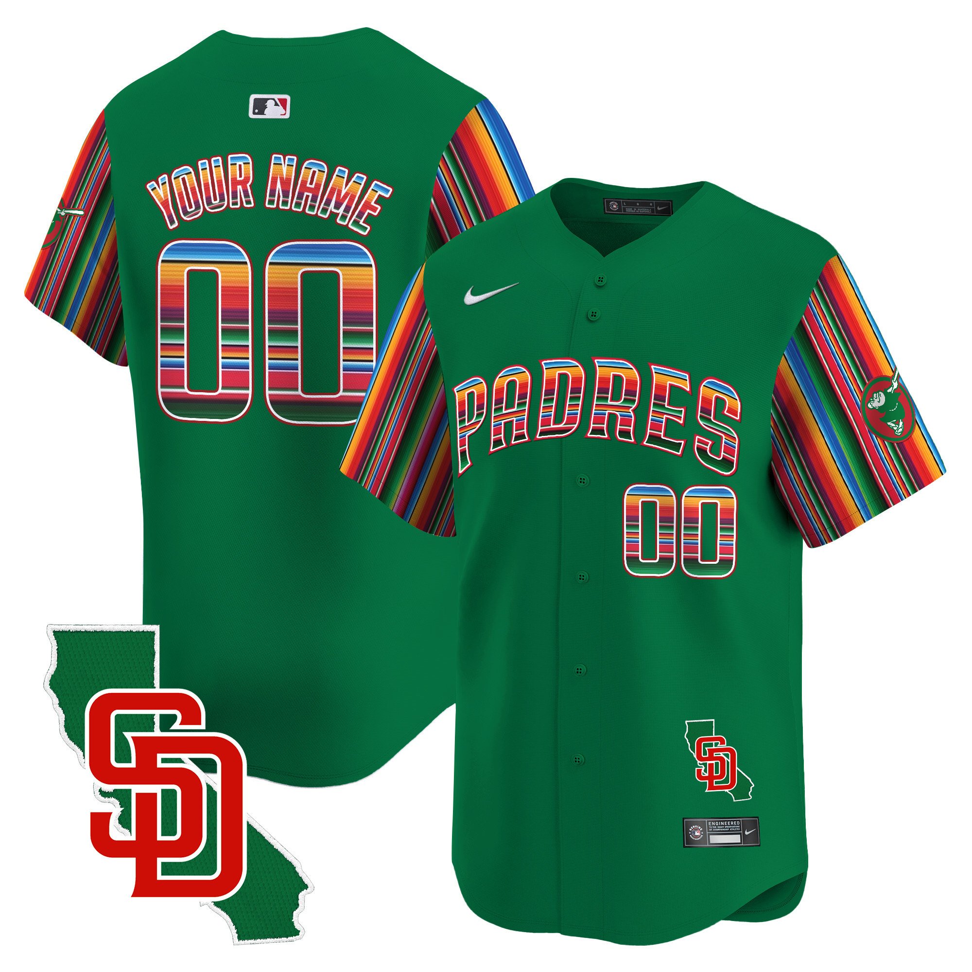 Men San Diego Padres Mexico California Patch Vapor Premier Limited Custom Green Jersey V6 Ã± All Stitched