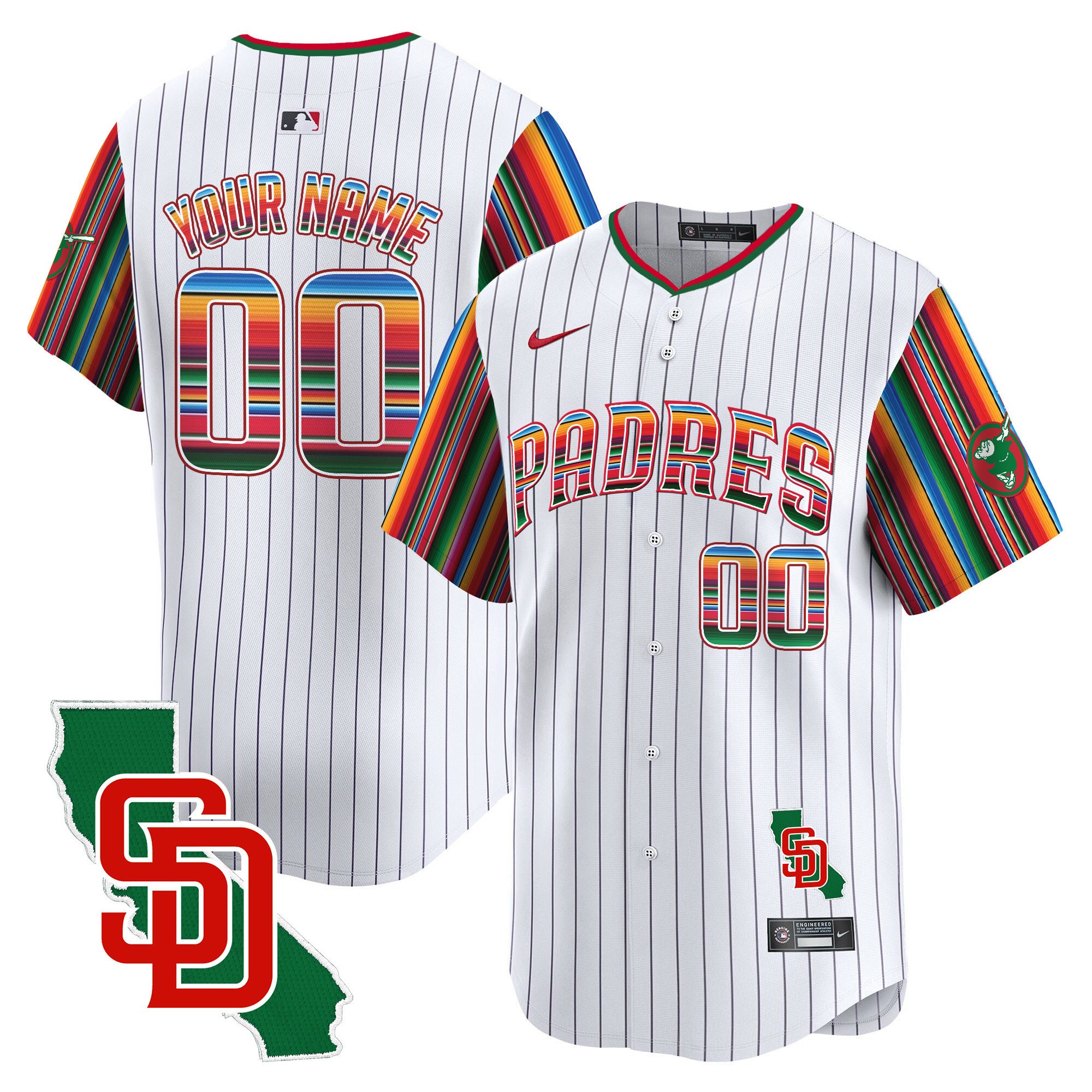 Men San Diego Padres Mexico California Patch Vapor Premier Limited Custom Pinstripe Jersey V6 Ã± All Stitched