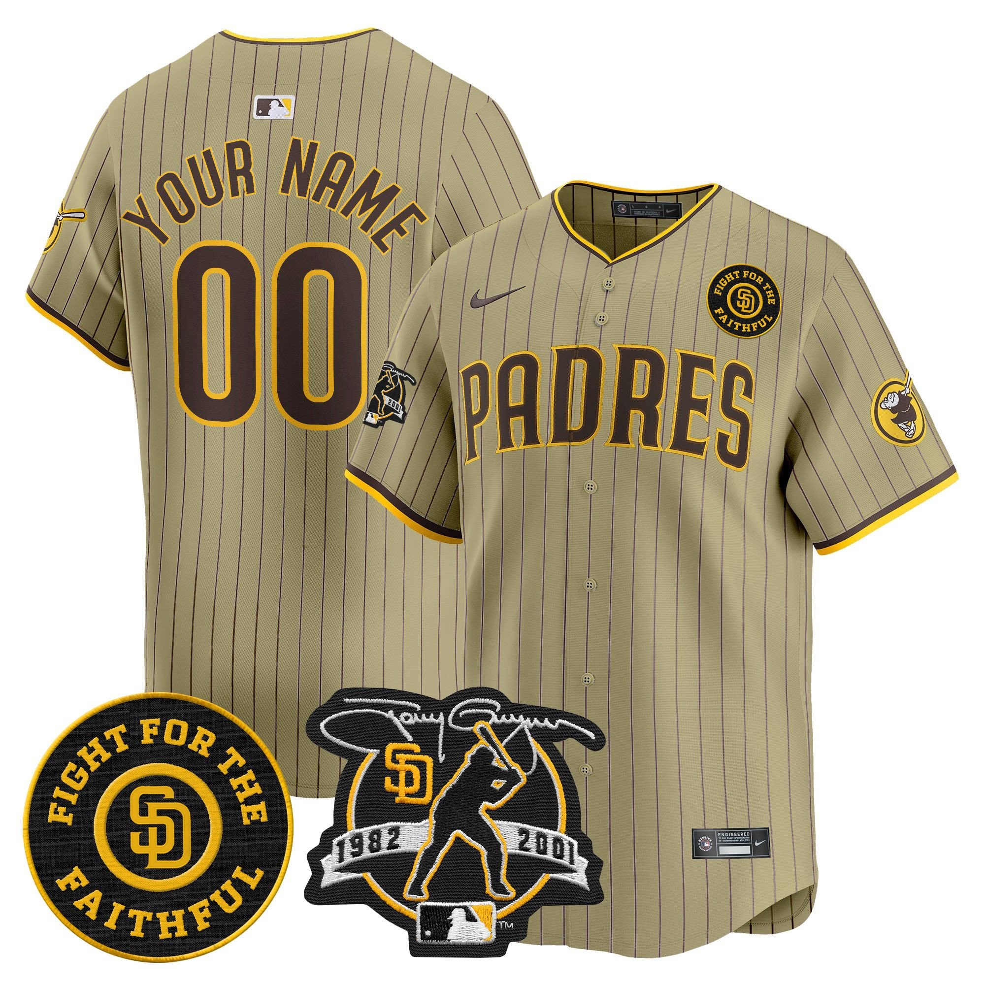 Men San Diego Padres Tony Gwynn & Faithful Patch Vapor Premier Limited Custom Tan Jersey Ã± All Stitched