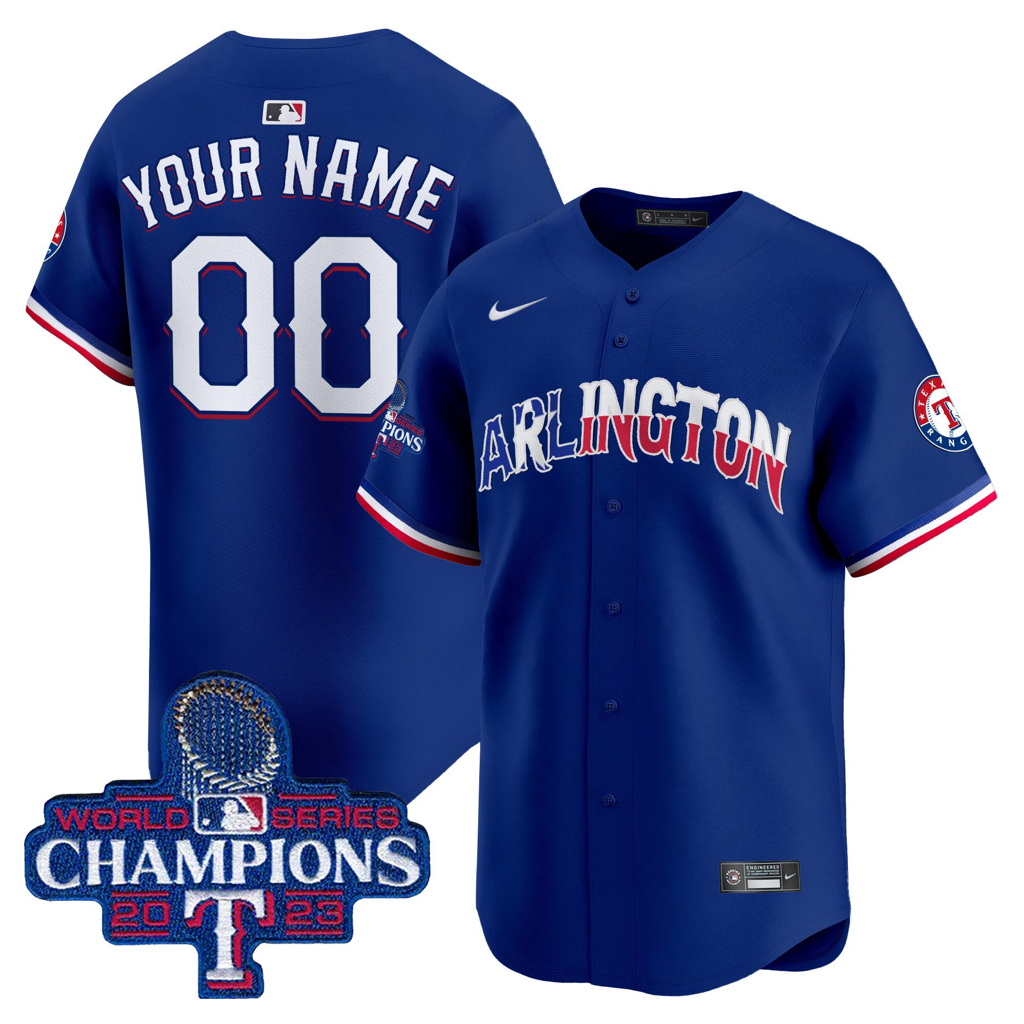 Men Texas Rangers Arlington Champions Vapor Premier Limited Custom Royal Jersey - All Stitched