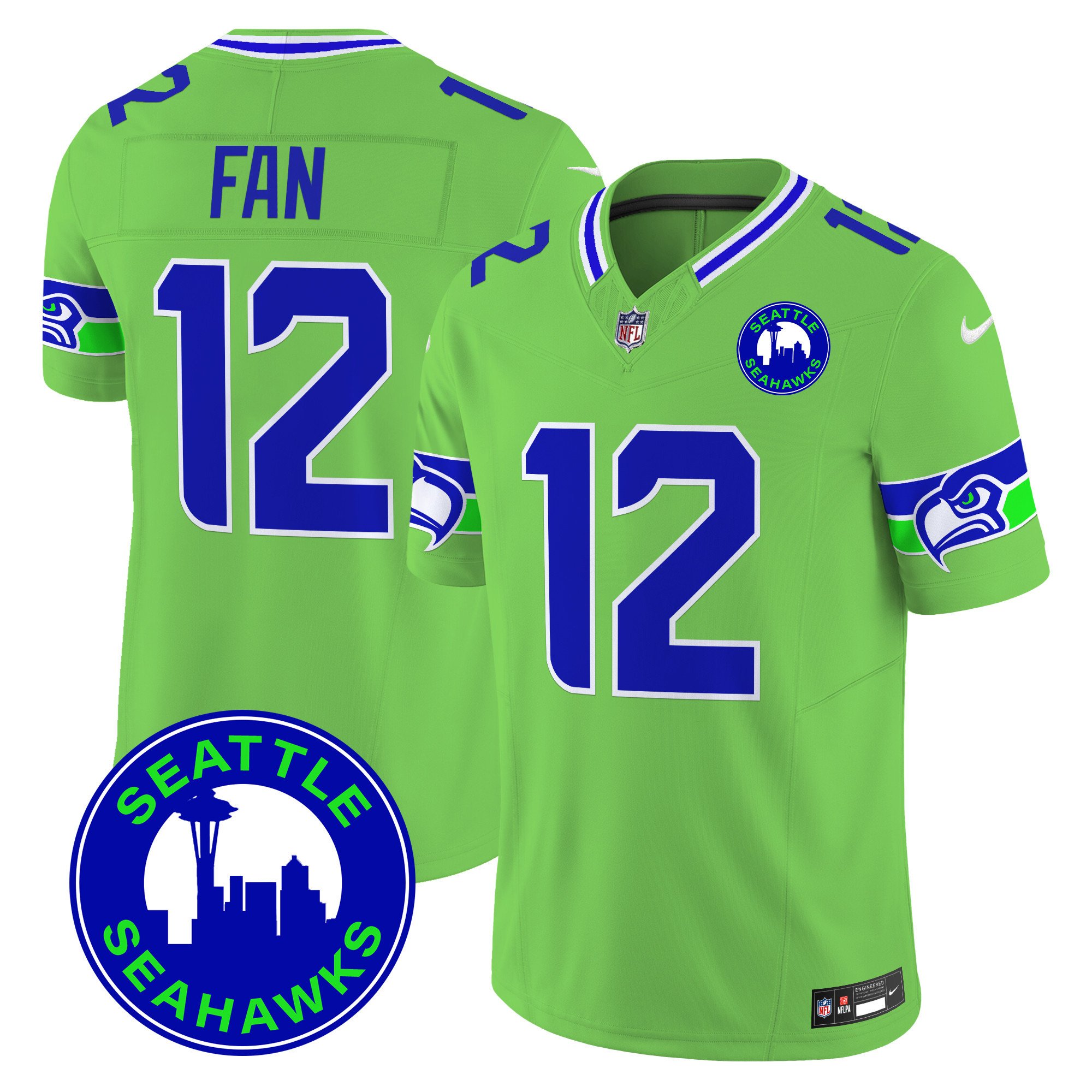 Men's 12Th Fan Seattle Seahawks 2024 Seattle City Patch Vapor Limited Green Jersey - All Stitched