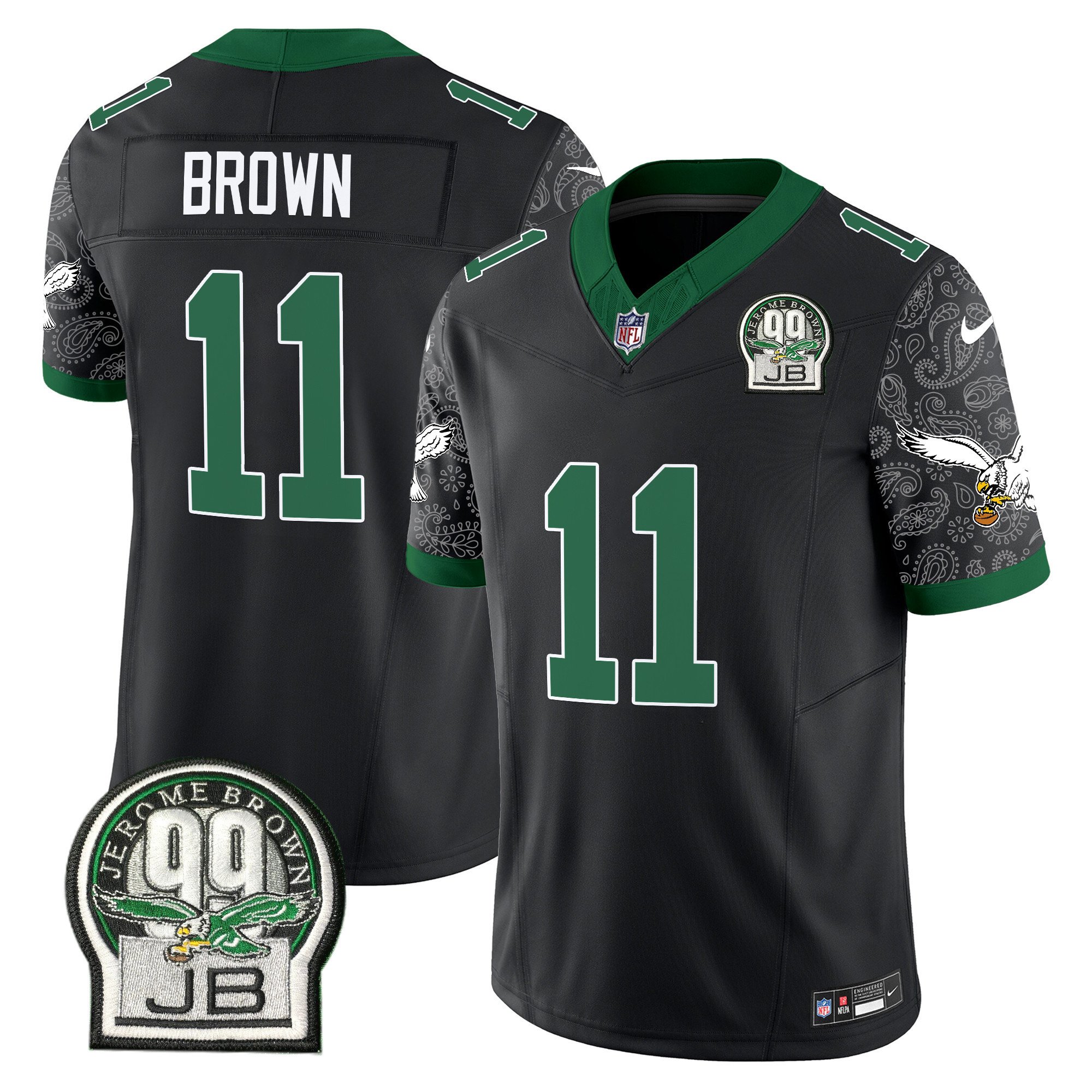Men's A.J. Brown Philadelphia Eagles Kelly Green Vapor Limited Black Jersey V4 - All Stitched