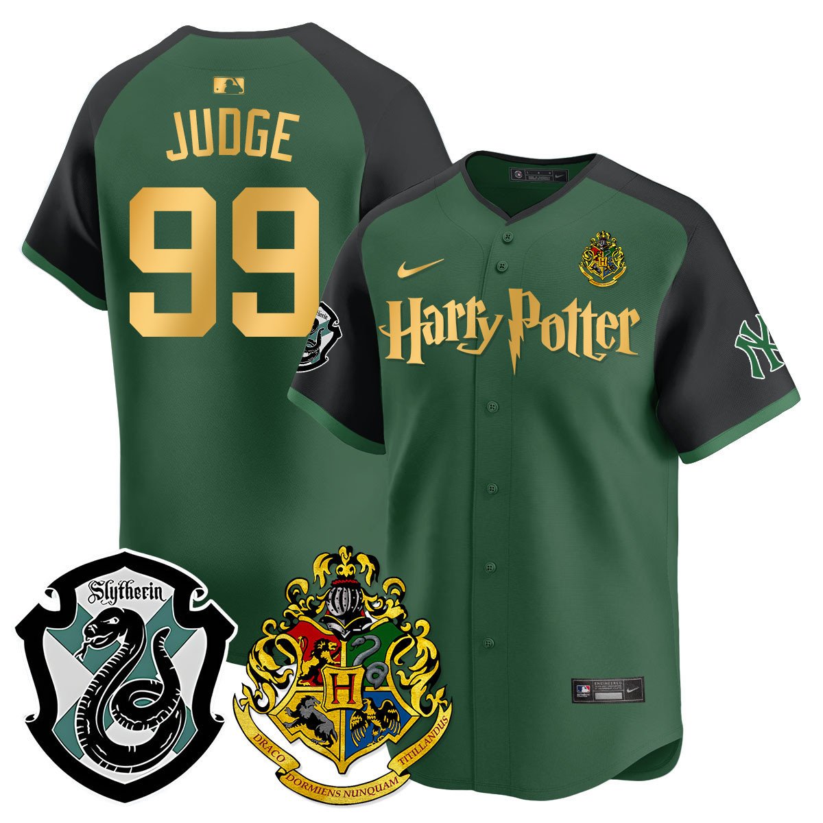 Men's Aaron Judge New York Yankees 2024 Harry Potter Vapor Premier Limited Slytherin Jersey - Printed