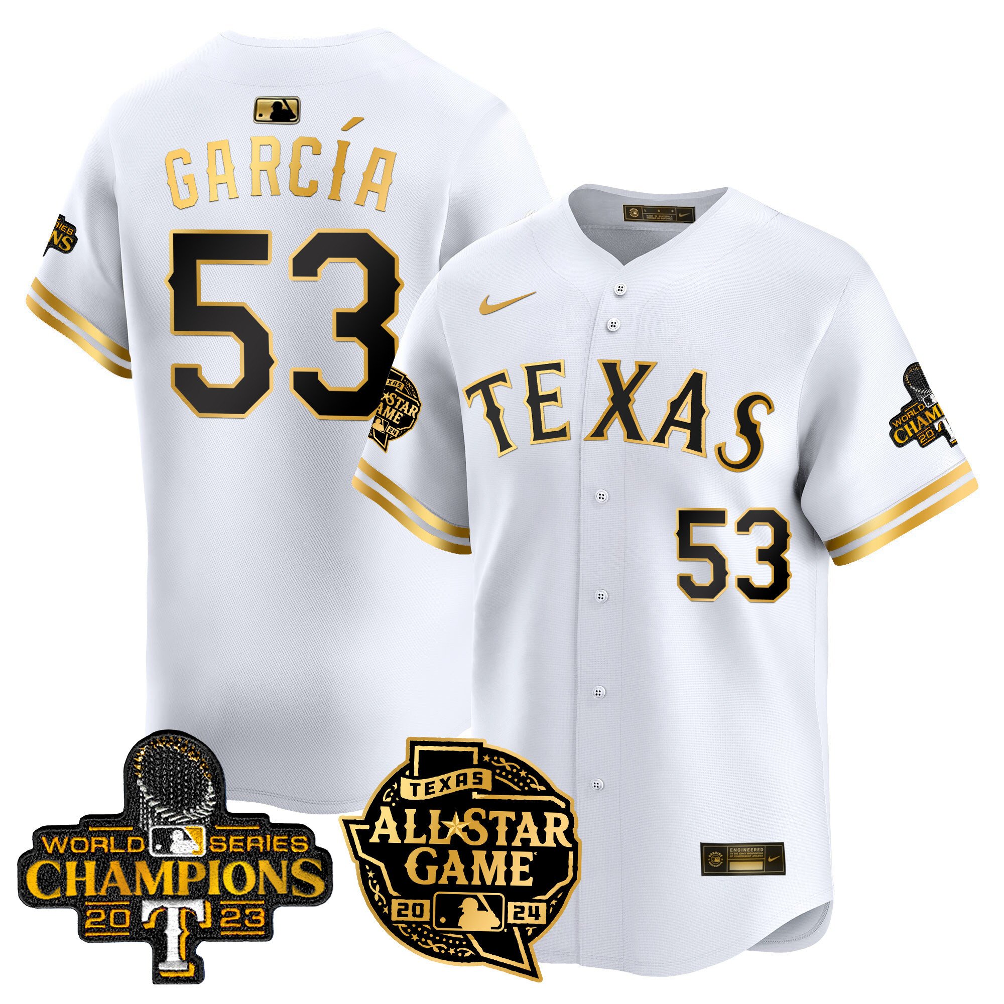 Men's Adolis Garcia Texas Rangers 2024 All Star Game Patch Vapor Premier Limited White Gold Jersey - All Stitched