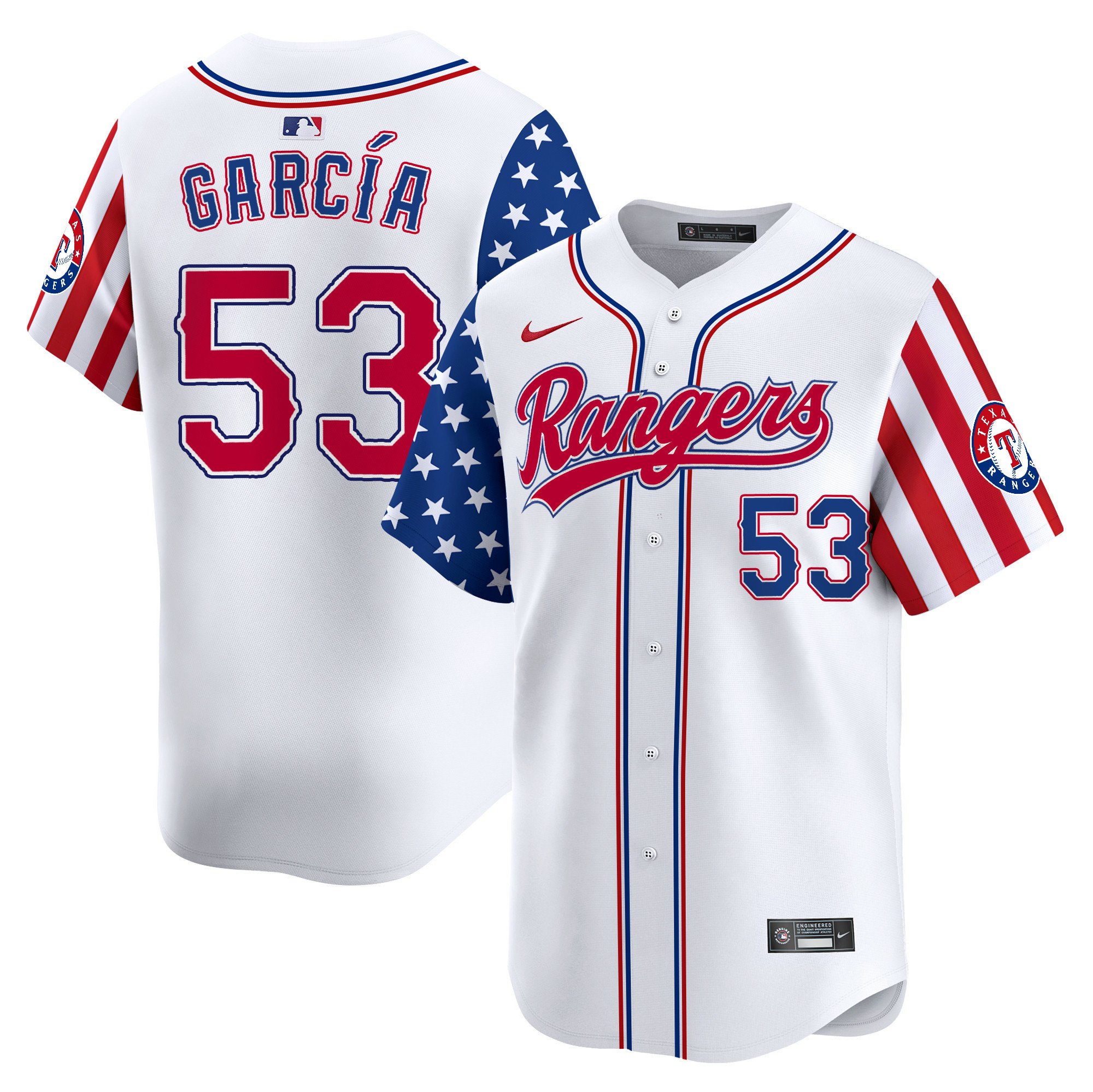 Men's Adolis Garcia Texas Rangers 2024 Independence Day Vapor Premier Limited White Jersey - All Stitched