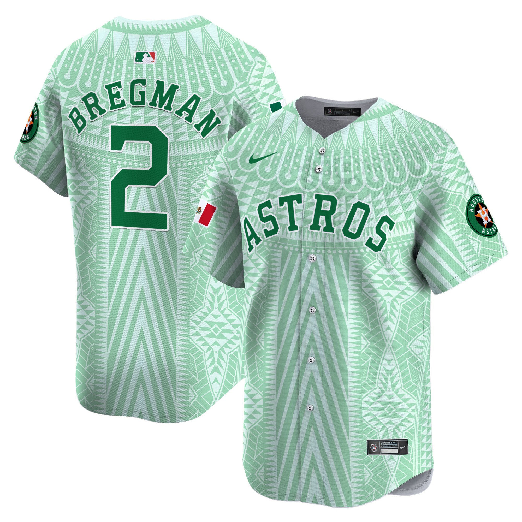 Men's Alex Bregman Houston Astros Mexico Aztec Pattern Vapor Premier Limited Pale Green Jersey - Printed