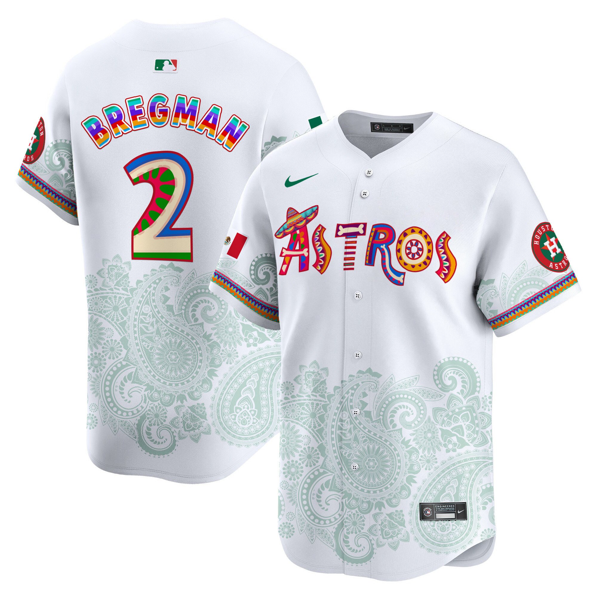 Men's Alex Bregman Houston Astros Paisley Mexico Vapor Premier Limited White Jersey - Printed