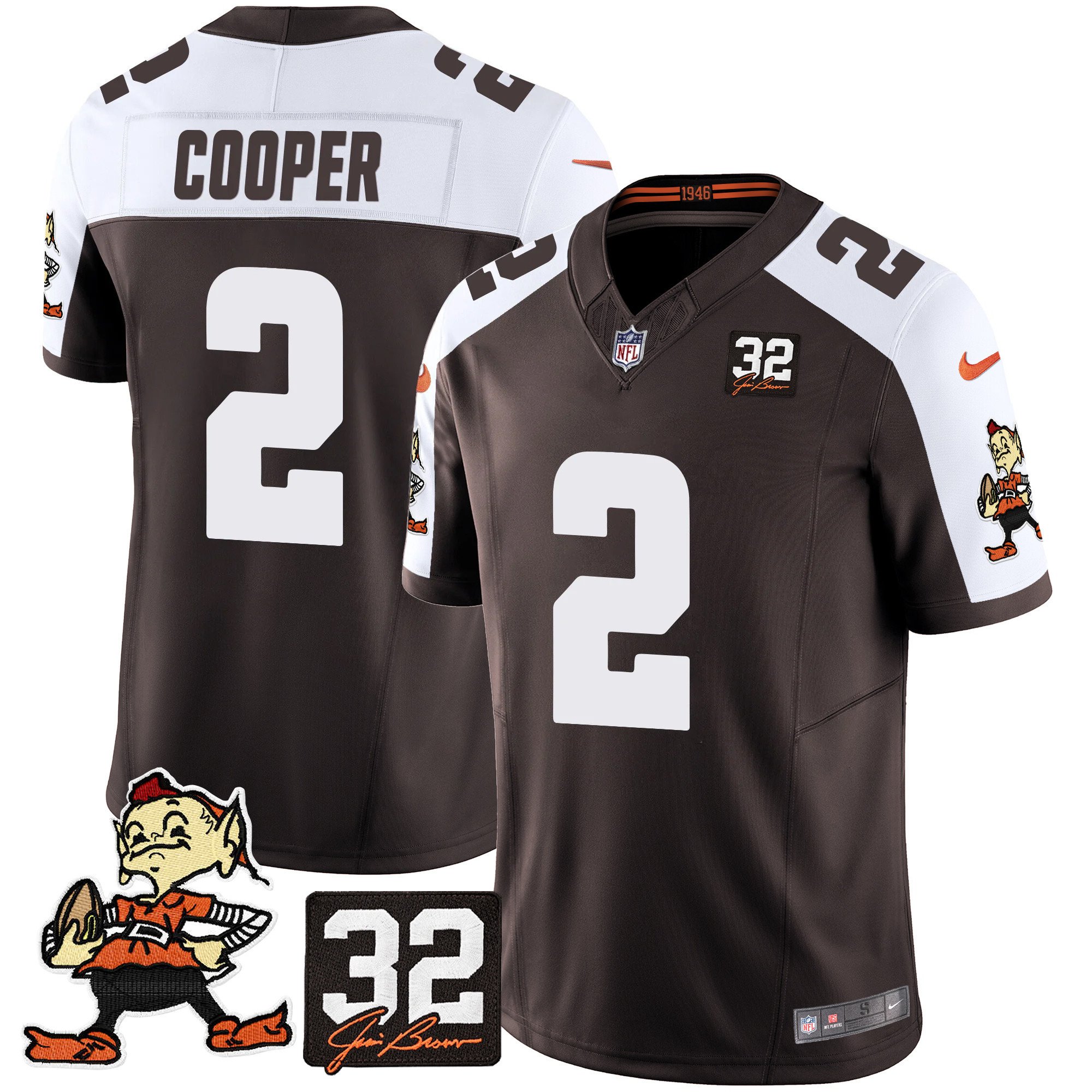 Men's Amari Cooper Cleveland Browns #32 Jim Brown Memorial Patch Vapor Limited Alternate Jersey V2 - All Stitched