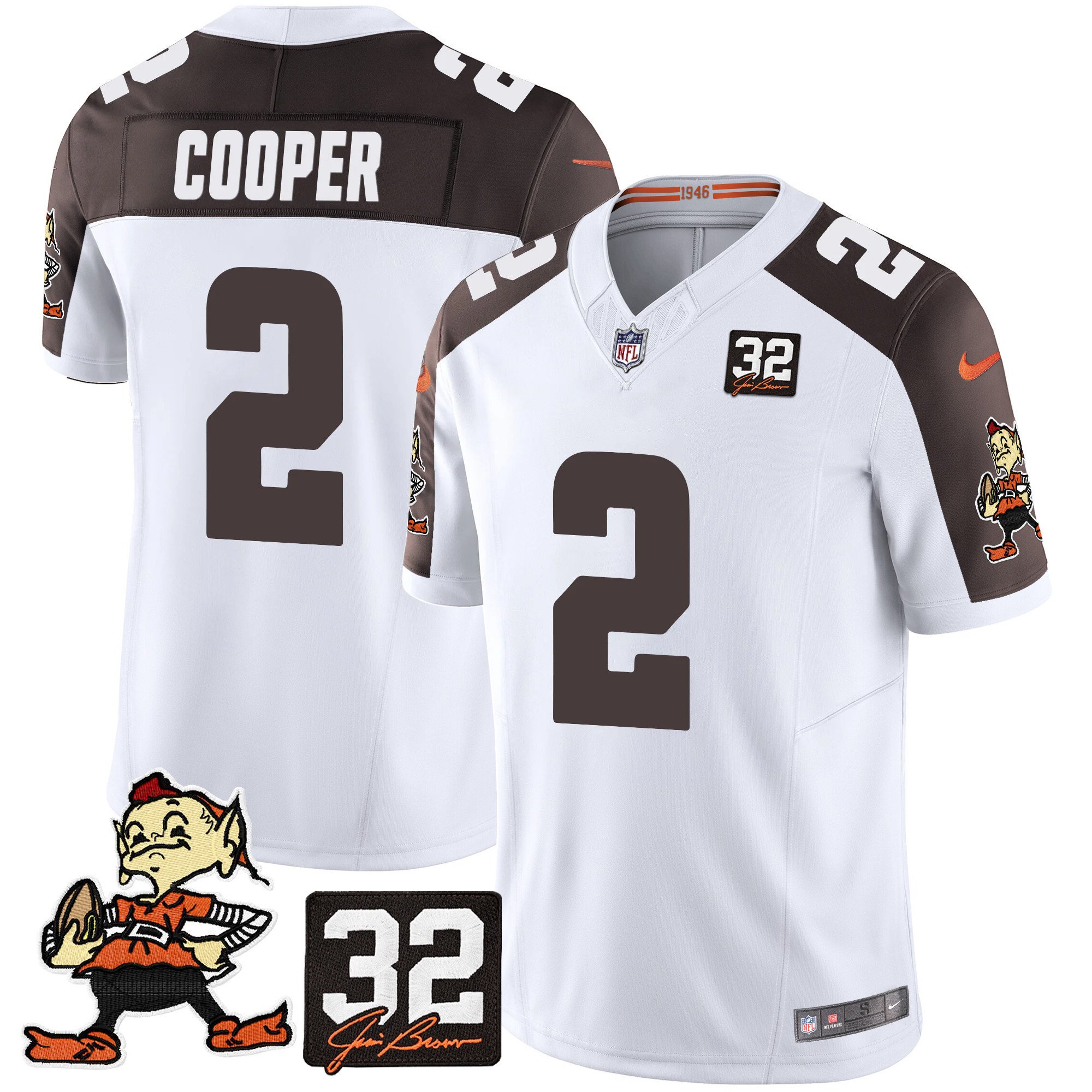 Men's Amari Cooper Cleveland Browns #32 Jim Brown Memorial Patch Vapor Limited Inverted Jersey V2 - All Stitched
