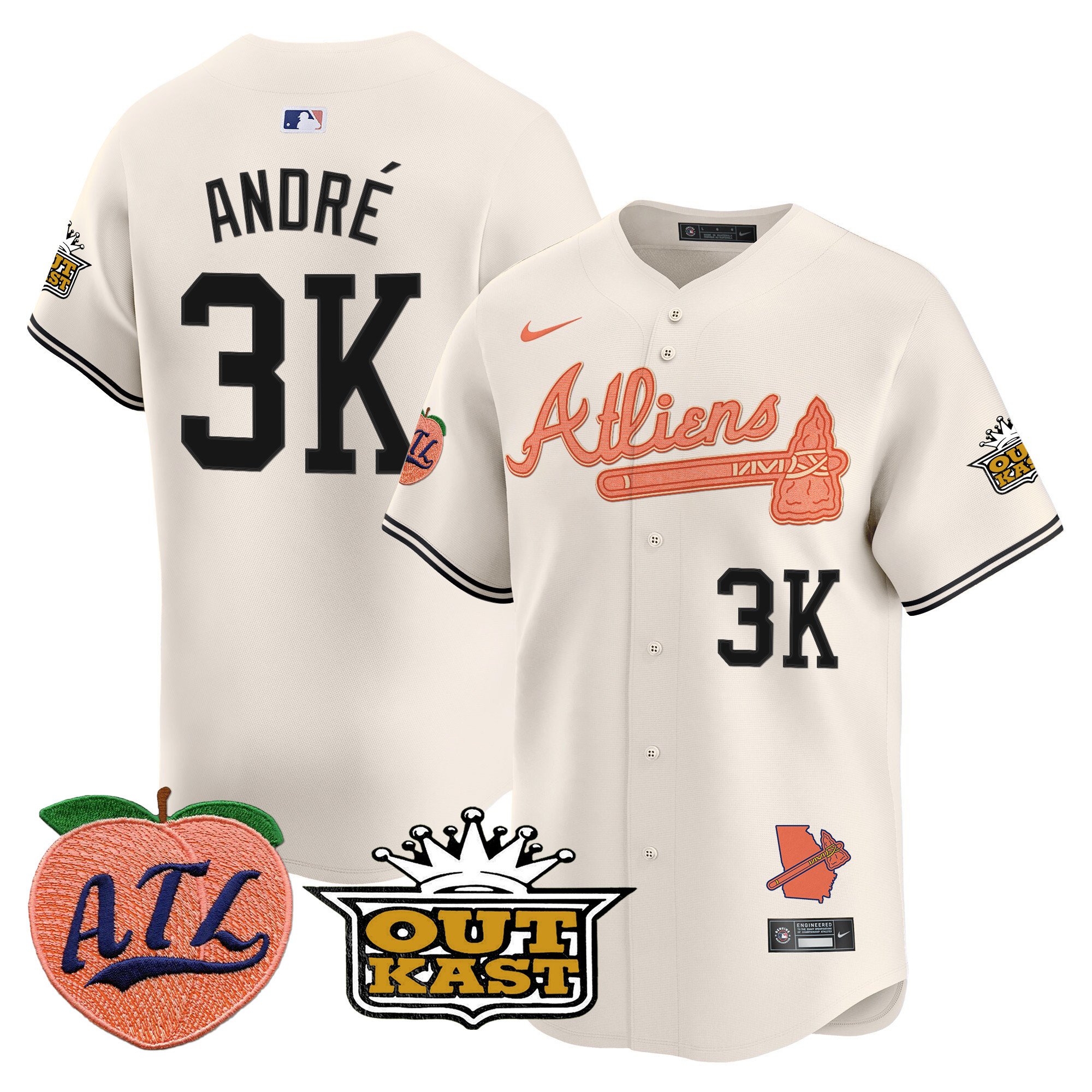 Men's AndrÃˆ Atlanta Braves Atliens & Peach Vapor Premier Limited Cream Jersey - All Stitched