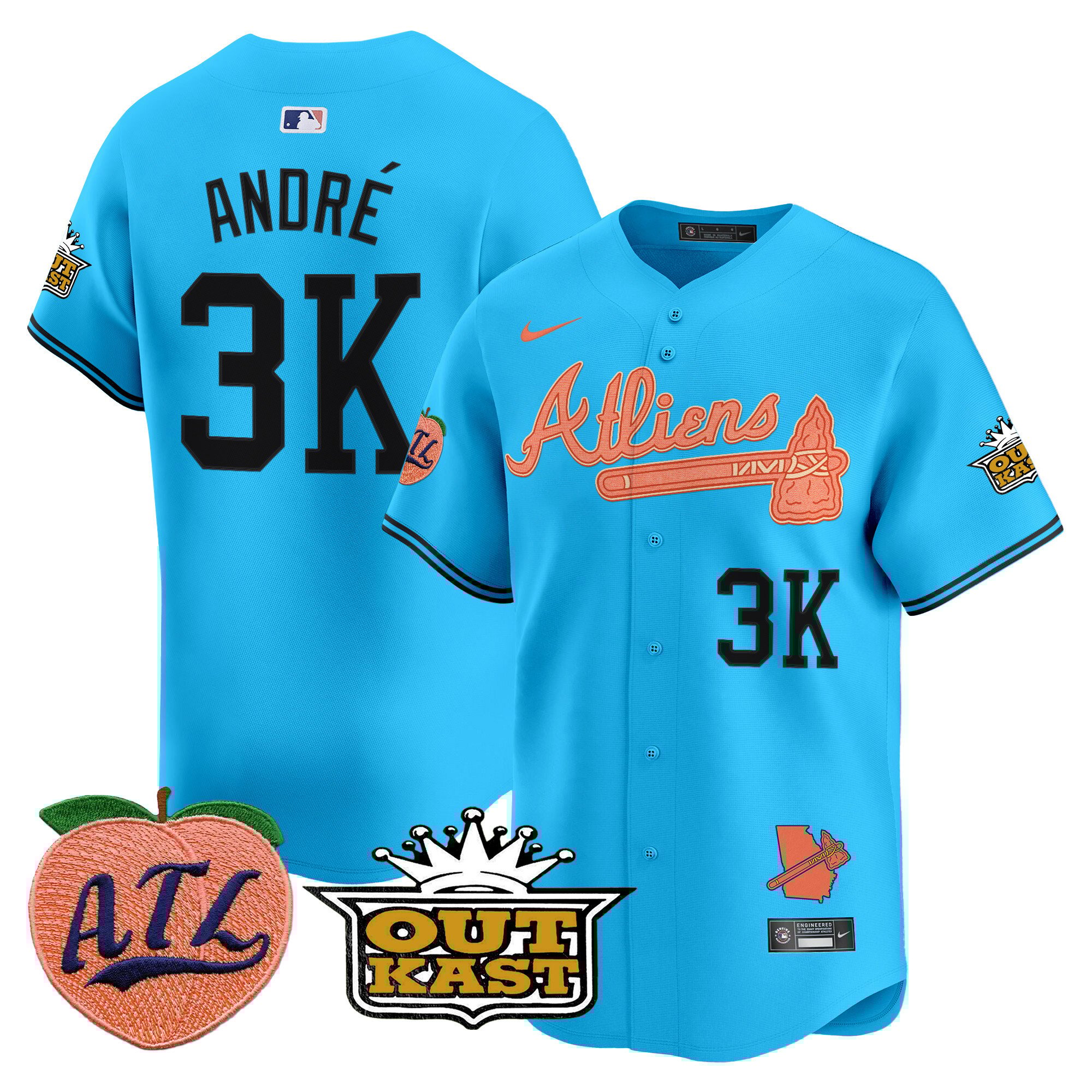 Men's AndrÃˆ Atlanta Braves Atliens & Peach Vapor Premier Limited Light Blue Jersey - All Stitched
