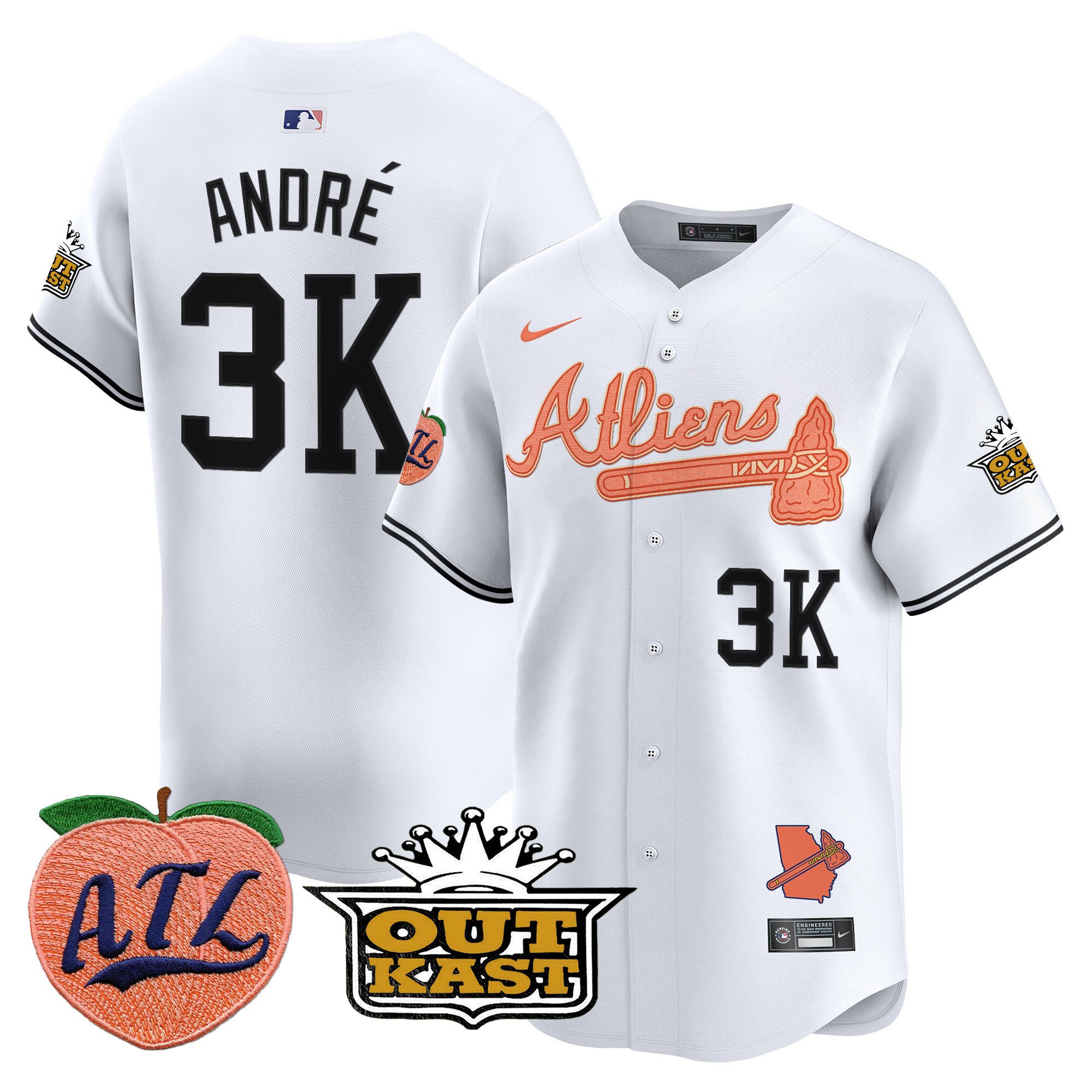 Men's AndrÃˆ Atlanta Braves Atliens & Peach Vapor Premier Limited White Jersey - All Stitched