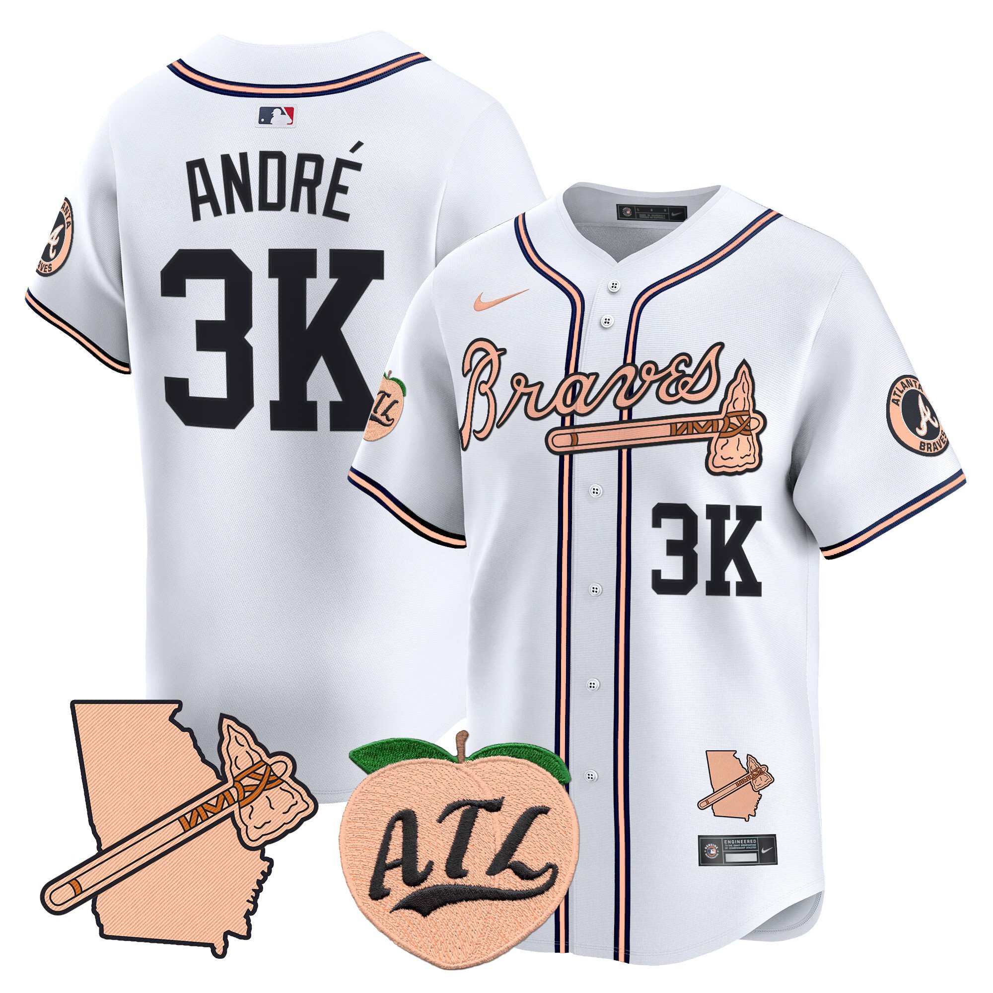 Men's AndrÃˆ Atlanta Braves Peach Vapor Premier Limited White Jersey - All Stitched