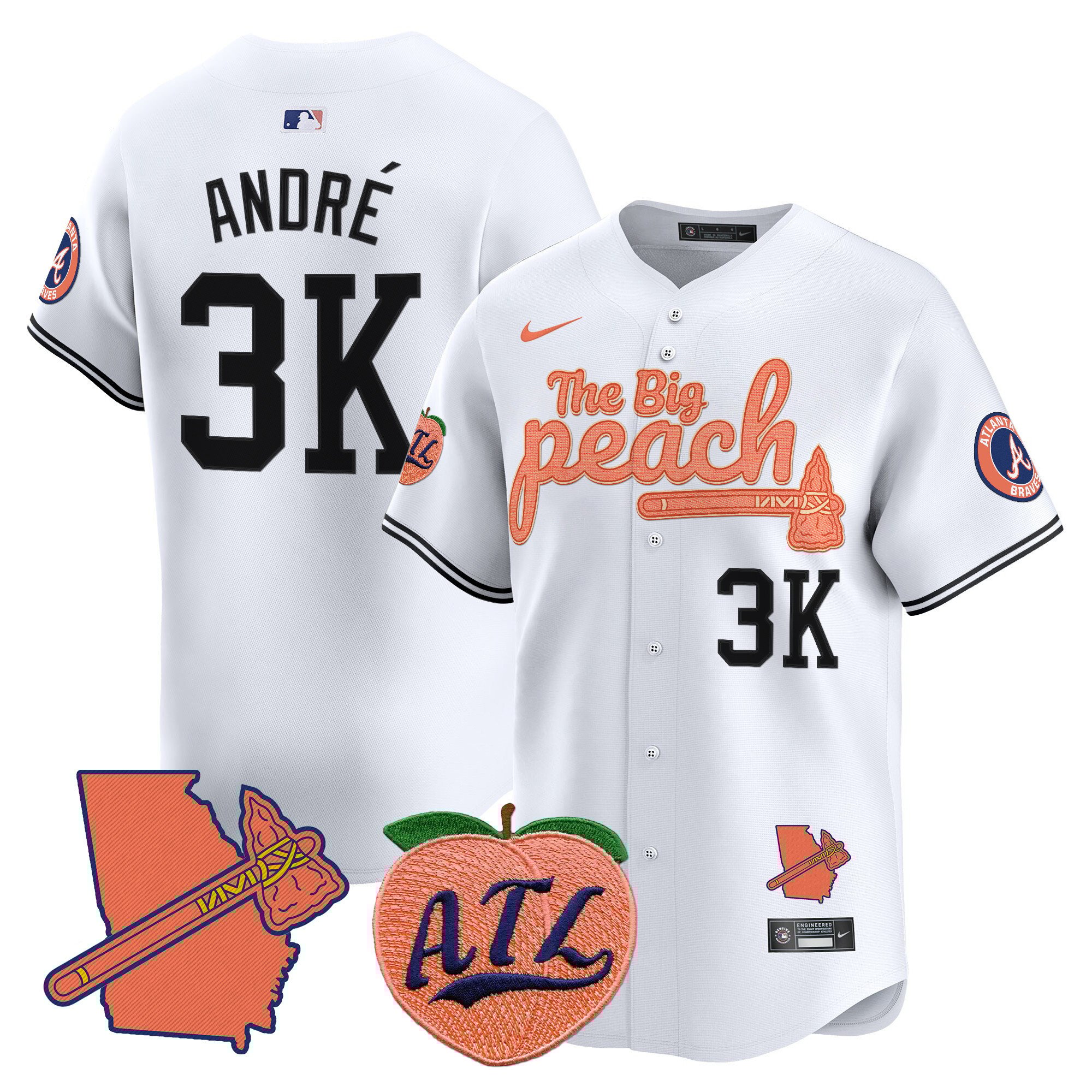 Men's AndrÃˆ Atlanta Braves The Big Peach Vapor Premier Limited White Jersey V2 - All Stitched
