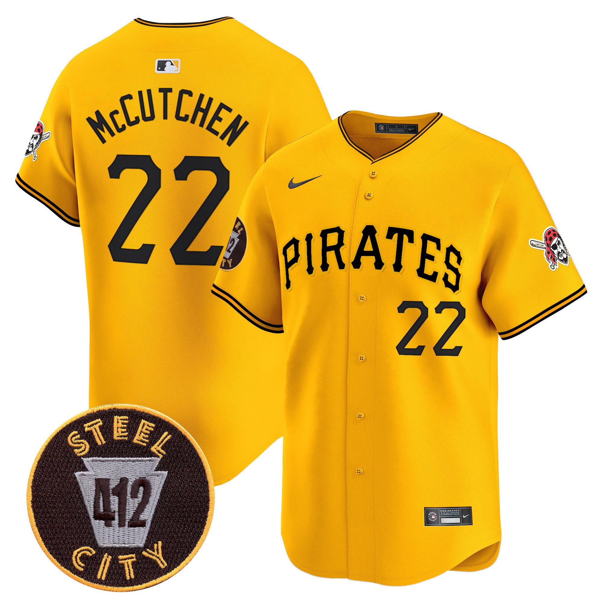 Men's Andrew McCutchen Pittsburgh Pirates 412 Patch Vapor Premier Limited Gold Jersey V3 - All Stitched