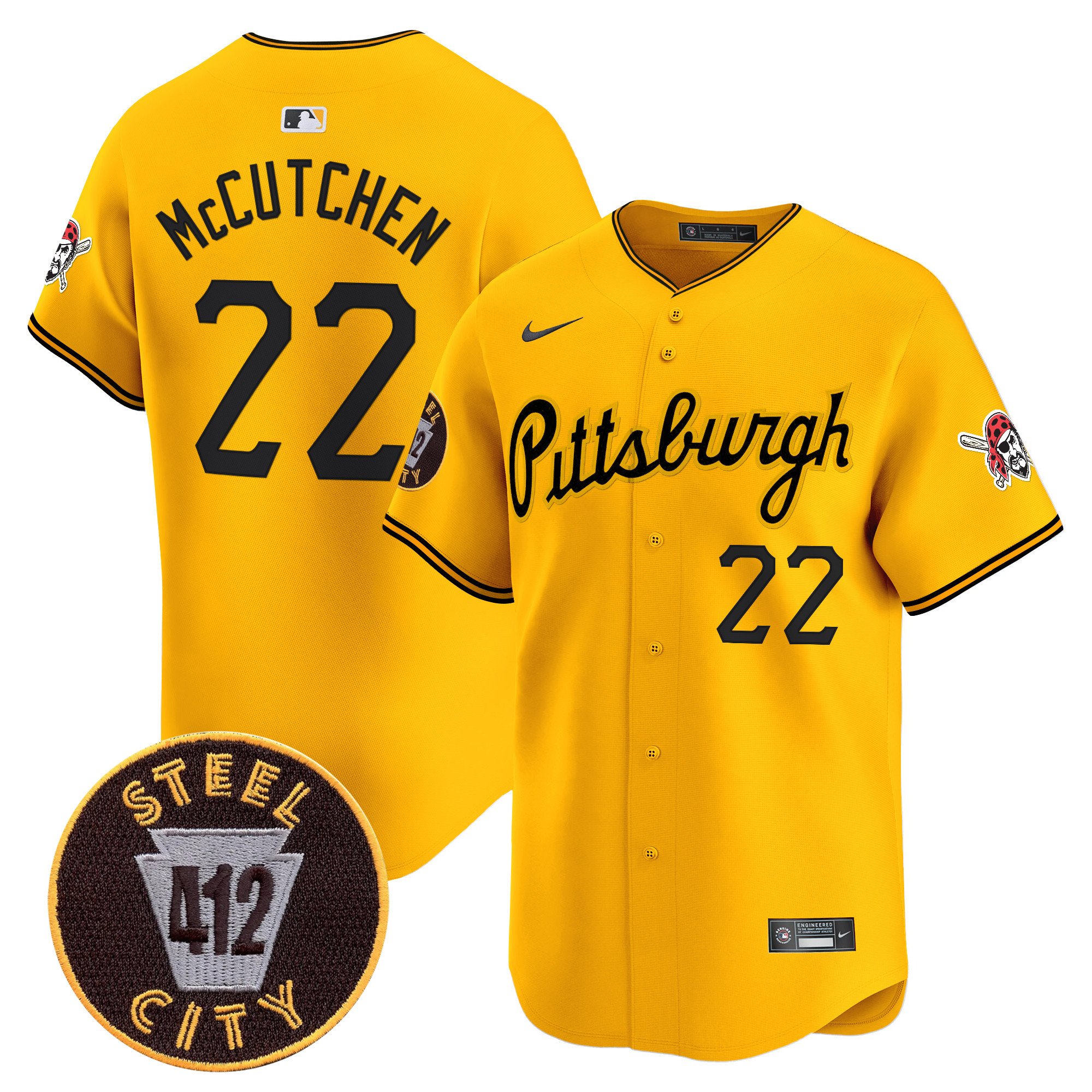 Men's Andrew McCutchen Pittsburgh Pirates 412 Patch Vapor Premier Limited Gold Jersey V4 - All Stitched