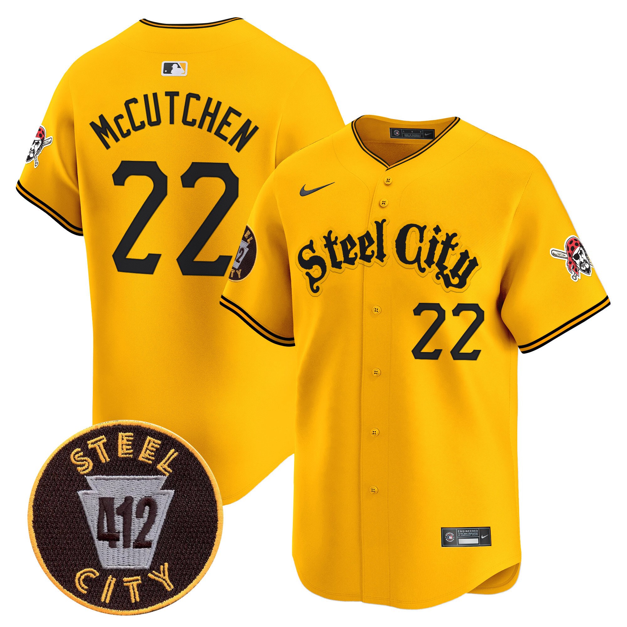 Men's Andrew McCutchen Pittsburgh Pirates 412 Patch Vapor Premier Limited Gold Jersey V5 - All Stitched