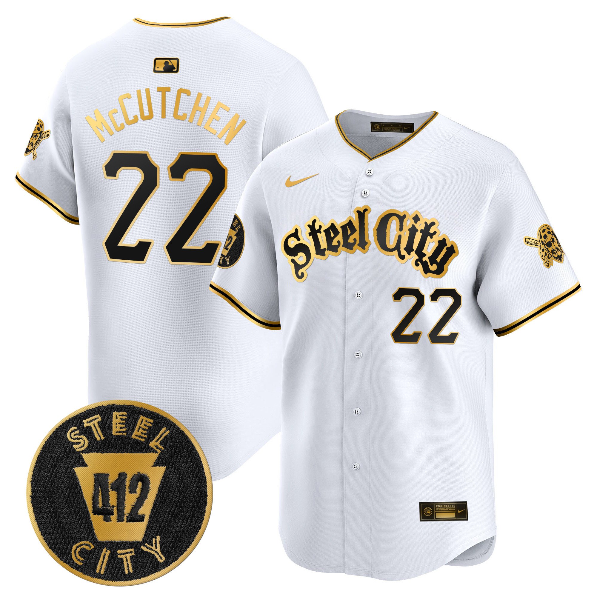 Men's Andrew McCutchen Pittsburgh Pirates 412 Patch Vapor Premier Limited White Gold Jersey V5 - All Stitched