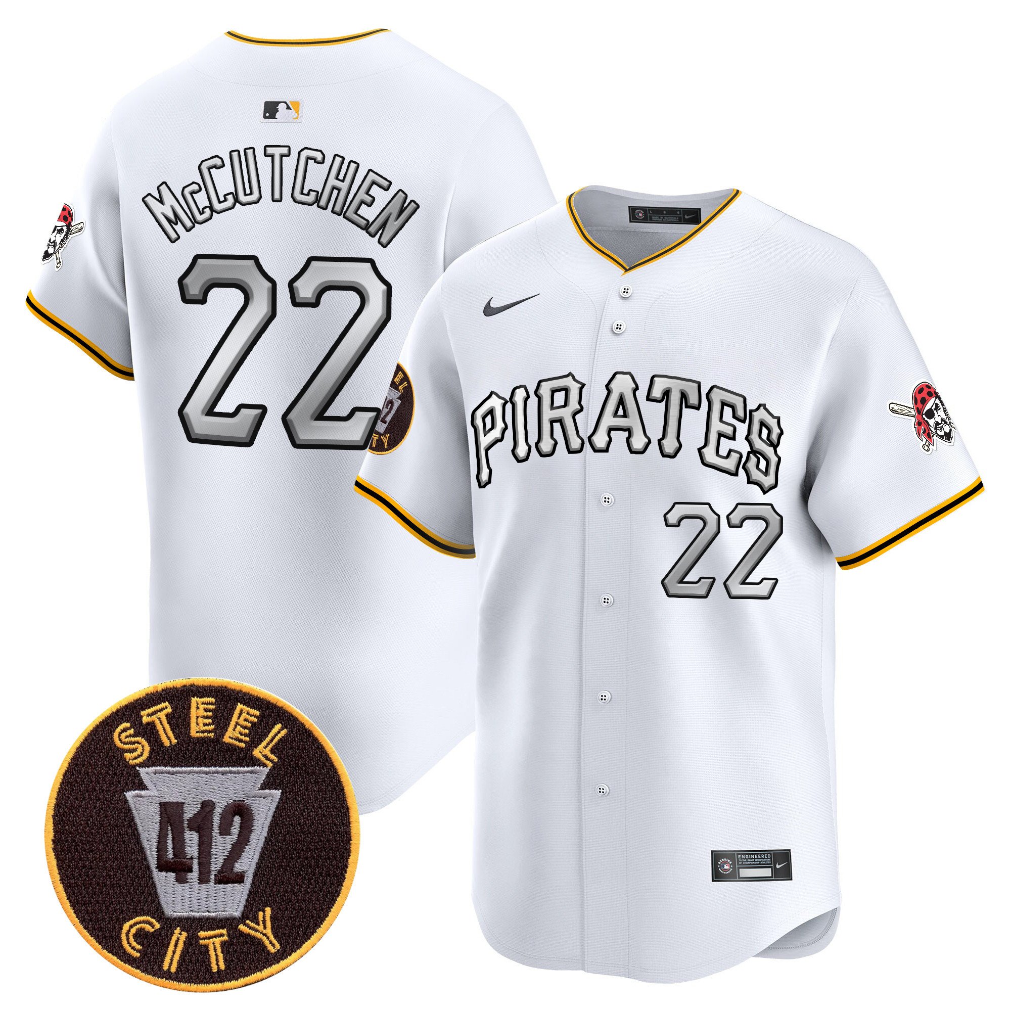 Men's Andrew McCutchen Pittsburgh Pirates 412 Patch Vapor Premier Limited White Jersey V6 - All Stitched