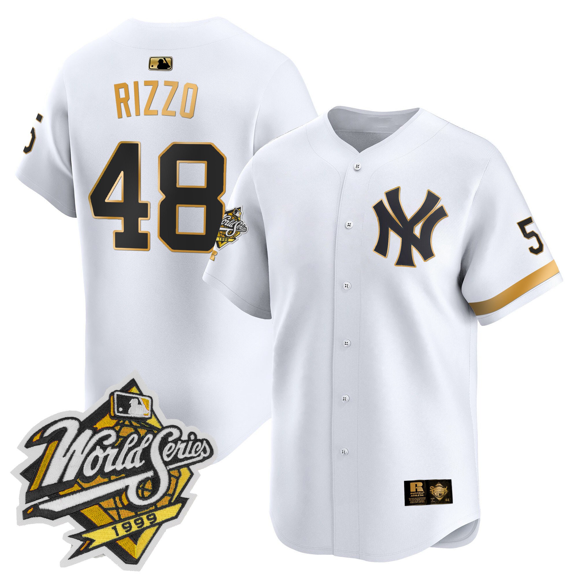Men's Anthony Rizzo New York Yankees 1999 Throwback Joe DiMaggio Patch Vapor Premier Limited White Gold Jersey - All Stitched