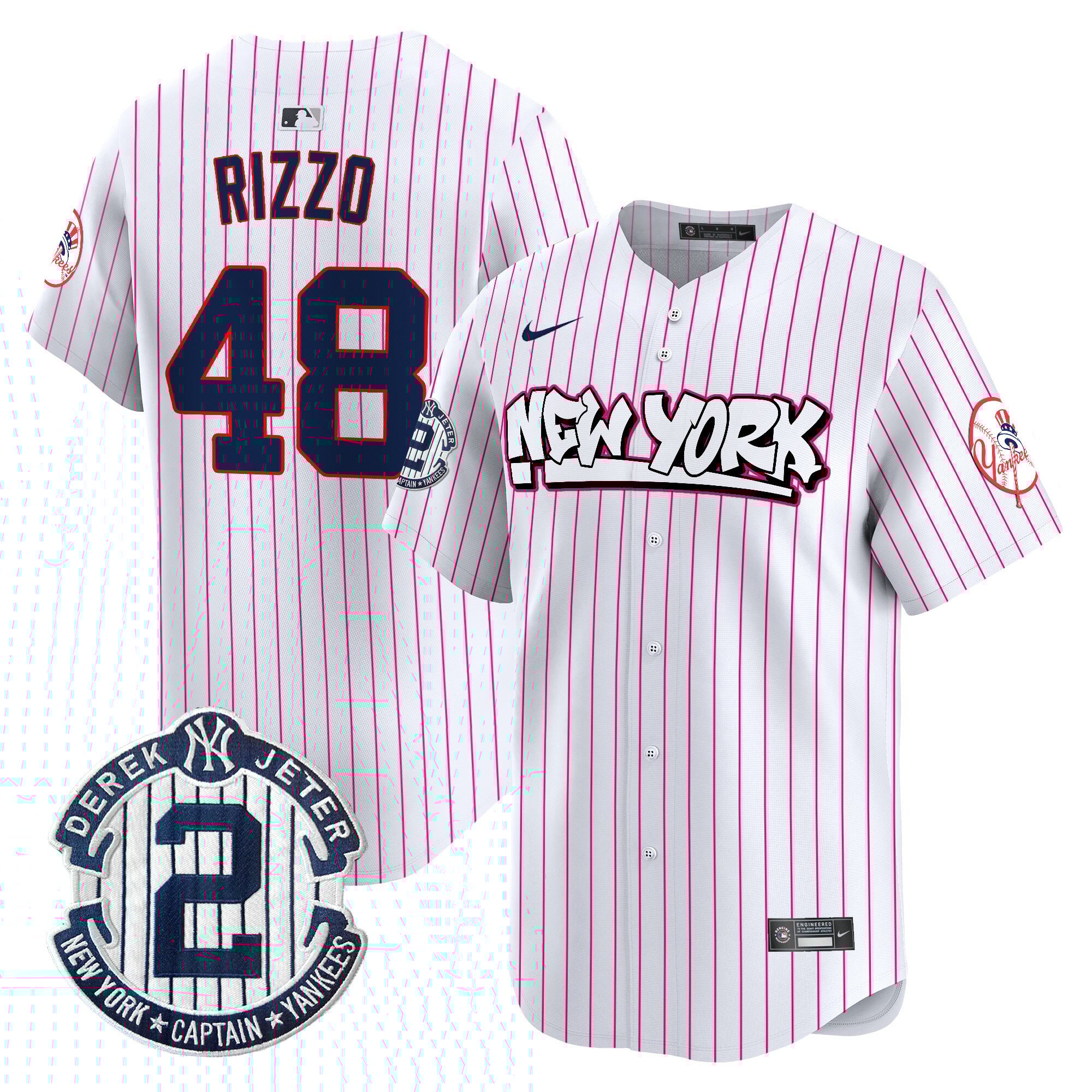 Men's Anthony Rizzo New York Yankees Graffiti Vapor Premier Limited Pink Stripe Jersey V2 - All Stitched